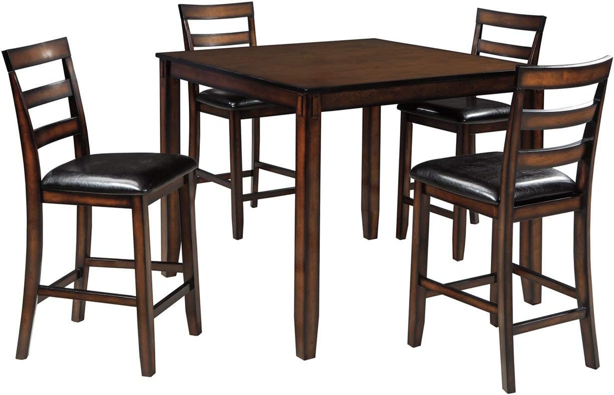Signature Design by Ashley Bridson 5 Piece Dining Room Set, Includes Table & 4 Ladderback Barstools, Wood, Gray