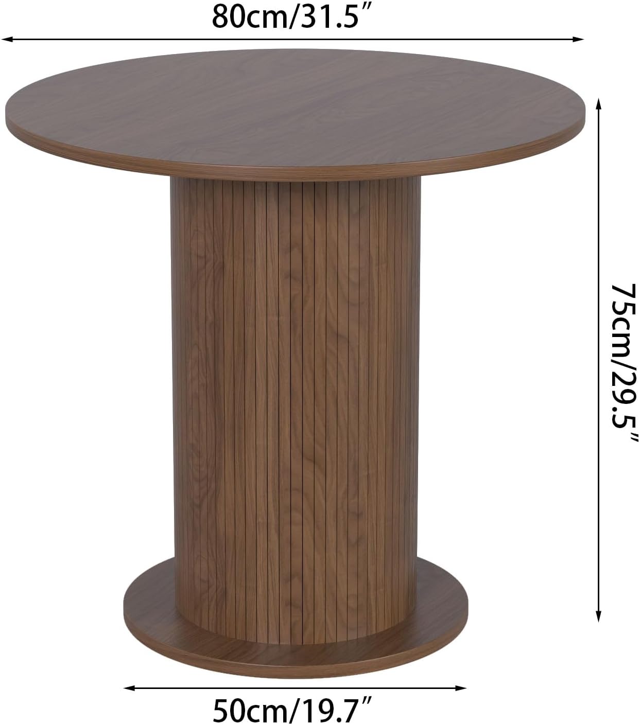 31.5 inch Round Dining Table for 2, Modern Farmhouse Kitchen Table, Small Circle Dining Tables with Wood Strip Base for Kitchen Living Room (Walnut)