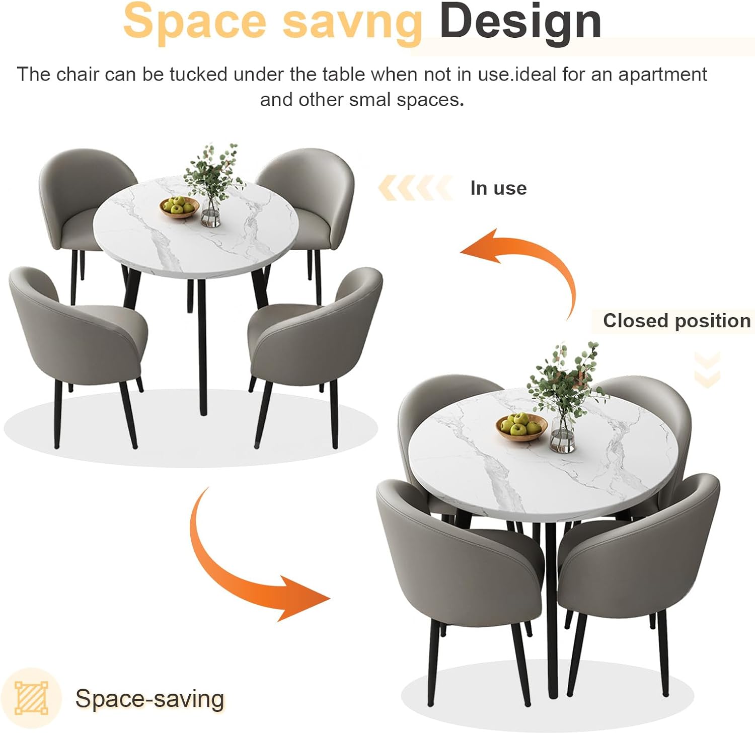 Round Dining Table Set for 4, Office Conference Table and Chair Set, Reception Negotiation, Space-Saving Furniture, Round Kitchen Table and Chairs for Home and Lounge