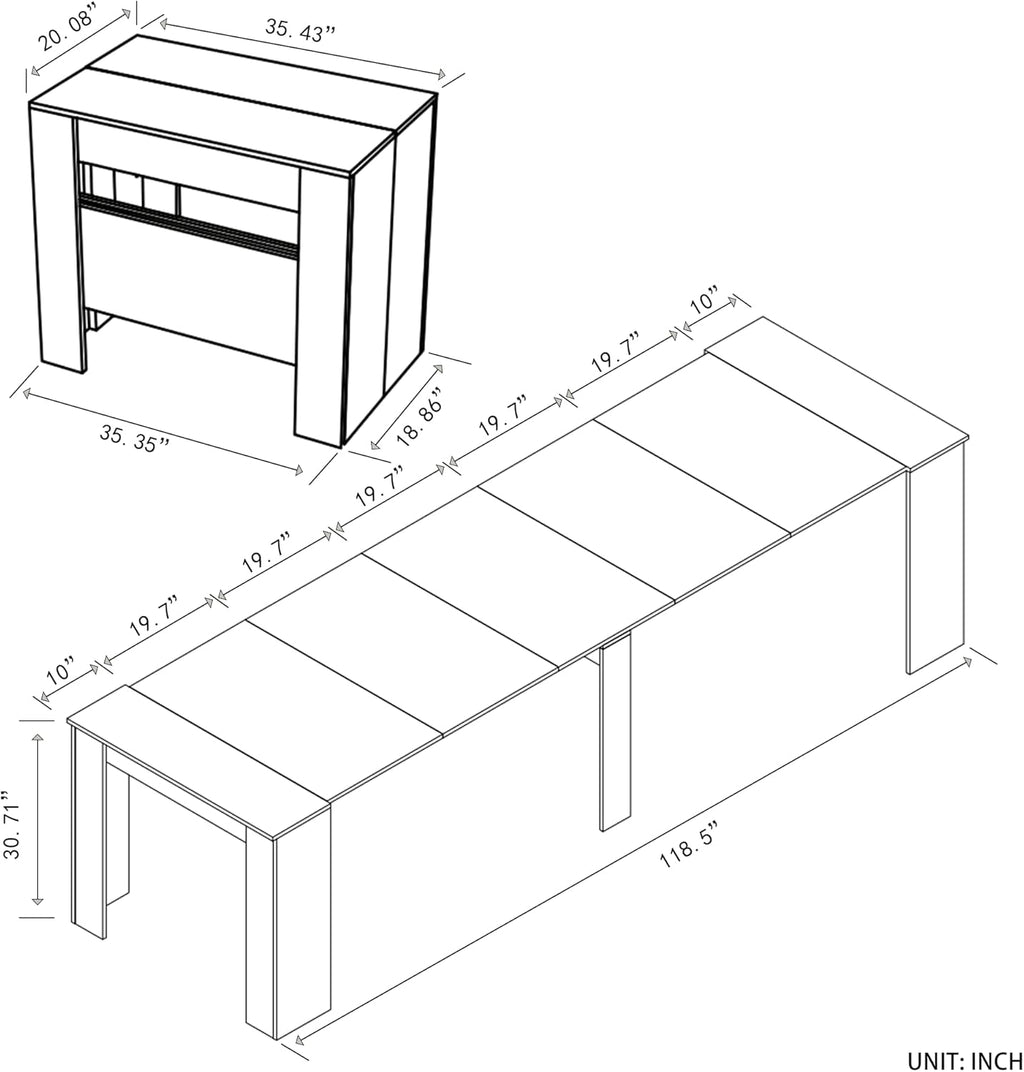 Extendable Dining Table, Transformer Folding Console Table for 10-12 People, Space Saving Dining Room Table for Apartments & Homes, Walnut