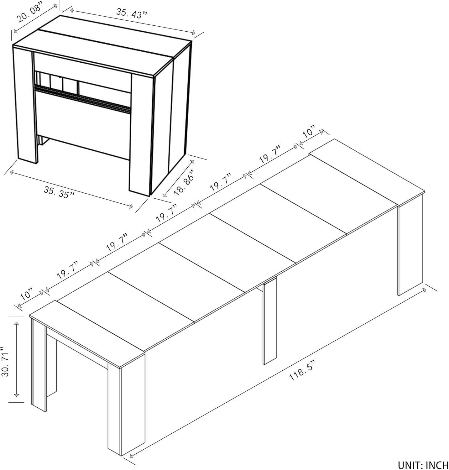 Extendable Dining Table, Transformer Folding Console Table for 10-12 People, Space Saving Dining Room Table for Apartments & Homes, Walnut