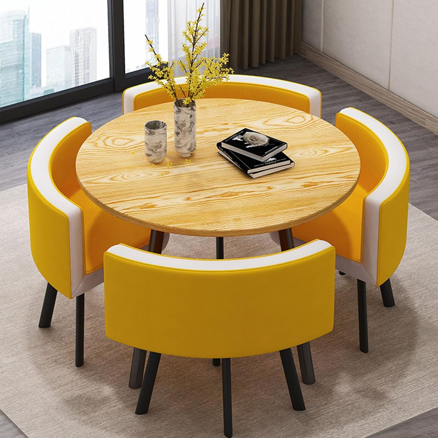 Round Dining Table Set with 4 Chairs, Negotiation Table and Chair Set,Office Reception Room Club Tables for Dining Room,Kitchen,Small Round Tables, Breakfast Bar(Black and Gold,90cm)