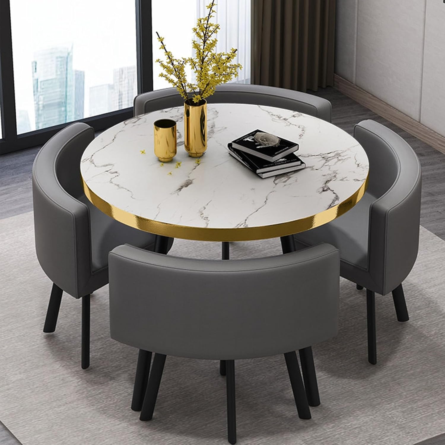 Round Dining Table Set with 4 Chairs, Negotiation Table and Chair Set,Office Reception Room Club Tables for Dining Room,Kitchen,Small Round Tables, Breakfast Bar(Black and Gold,90cm)