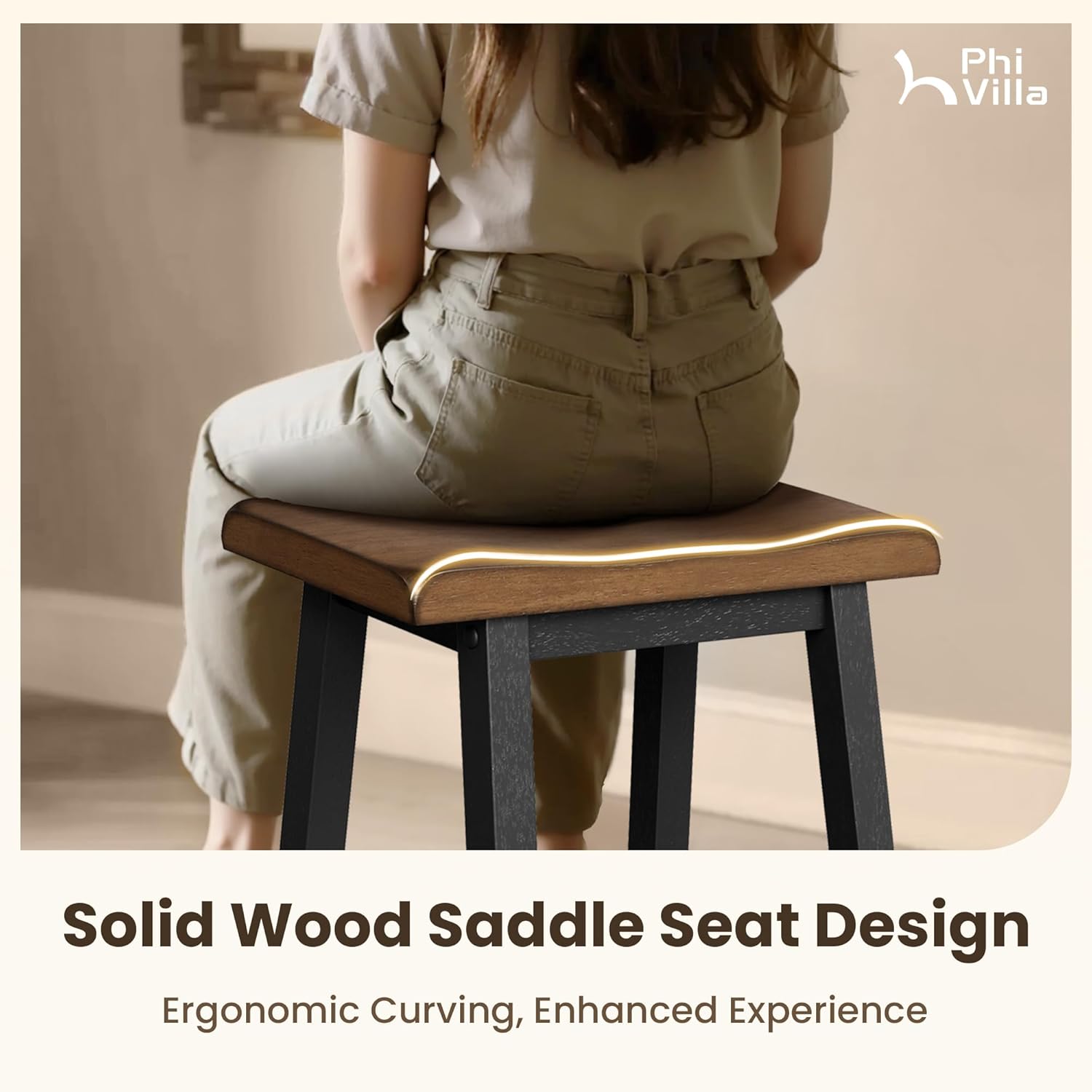 PHI VILLA Kitchen Table with Bench and Chairs, Counter Height Table and Chairs, Solid Wood Small Dining Table Set for 4, High Top Kitchen Table Chairs Set of 4, Walnut with Black