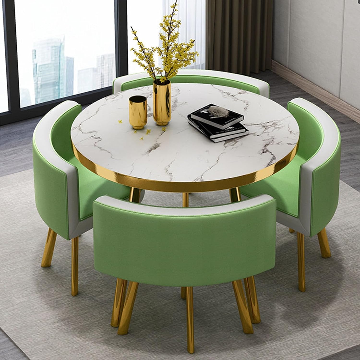 Round Dining Table Set with 4 Chairs, Negotiation Table and Chair Set,Office Reception Room Club Tables for Dining Room,Kitchen,Small Round Tables, Breakfast Bar(Black and Gold,90cm)
