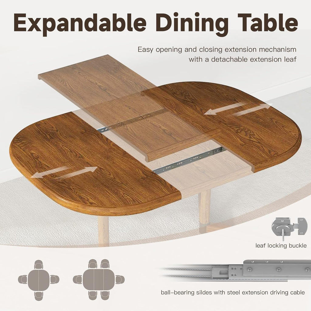 Chromcraft Dining Table for 4 to 6 Person, Extendable Wooden Kitchen Room Dining Table with 18" Extension Leaf, Expandable Table for Kitchen(Chestnut)