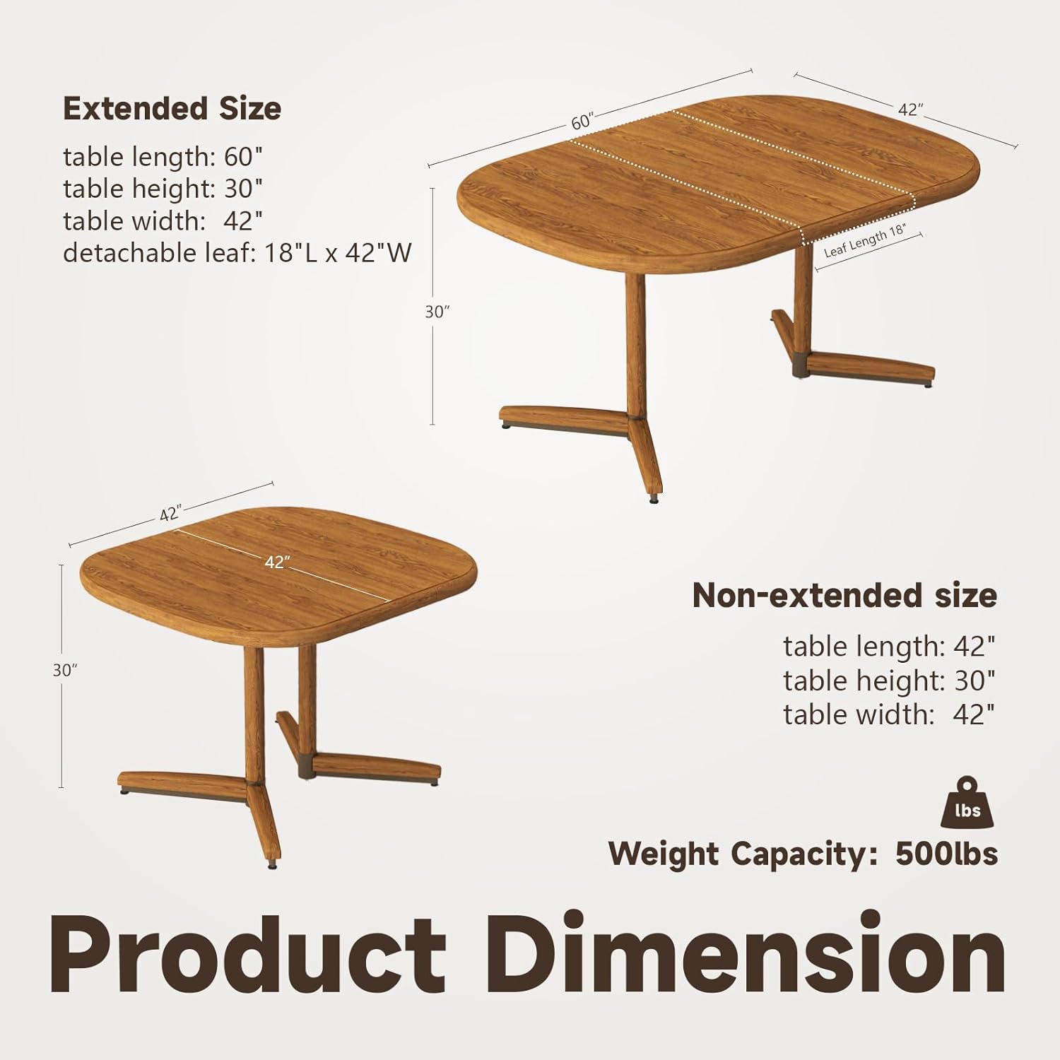 Chromcraft Dining Table for 4 to 6 Person, Extendable Wooden Kitchen Room Dining Table with 18" Extension Leaf, Expandable Table for Kitchen(Chestnut)