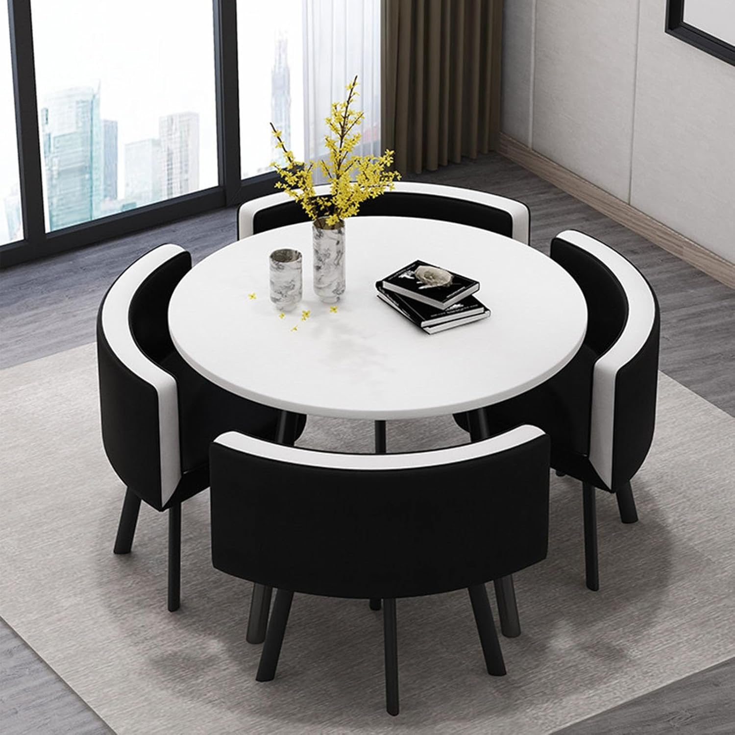 Round Dining Table Set with 4 Chairs, Negotiation Table and Chair Set,Office Reception Room Club Tables for Dining Room,Kitchen,Small Round Tables, Breakfast Bar(Black and Gold,90cm)