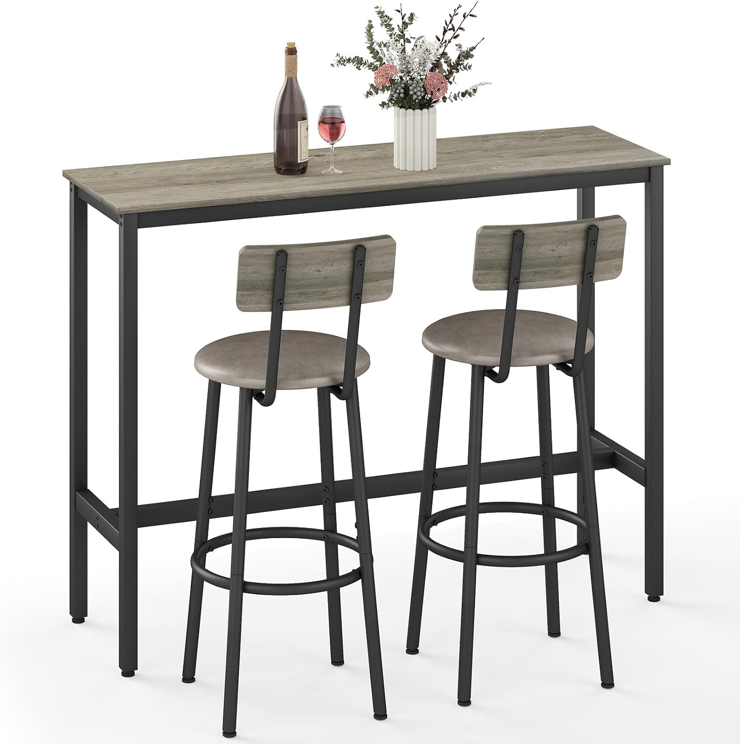 Dining Table Set for 4, 5-Piece Bar Table Set, Kitchen Table and Chairs, Counter Height High Top Table with 4 PU Upholstered Stools, Space-Saving Pub Tables Set for Small Space, Black