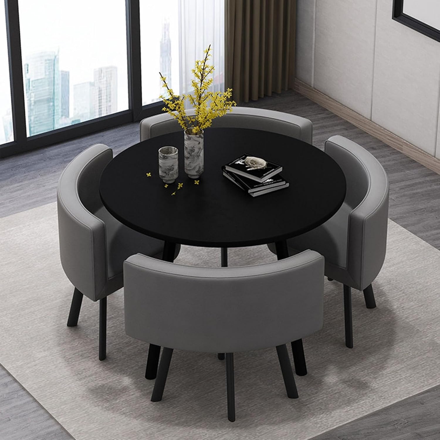 Round Dining Table Set with 4 Chairs, Negotiation Table and Chair Set,Office Reception Room Club Tables for Dining Room,Kitchen,Small Round Tables, Breakfast Bar(Black and Gold,90cm)