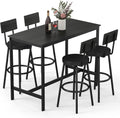 Dining Table Set for 4, 5-Piece Bar Table Set, Kitchen Table and Chairs, Counter Height High Top Table with 4 PU Upholstered Stools, Space-Saving Pub Table Sets for Small Space, Gray