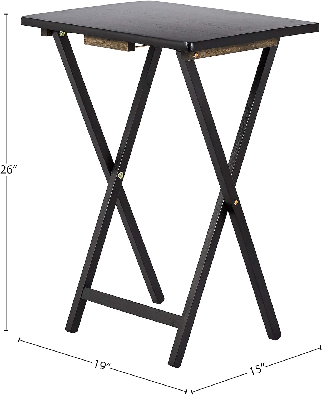 Amazon Basics Portable TV Dinner 4-Pack Rectangular Folding Tray Table with Storage Rack, Black, 15" x 19" x 26"