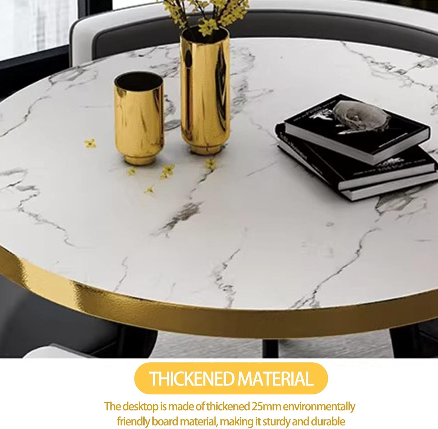 Round Dining Table Set with 4 Chairs, Negotiation Table and Chair Set,Office Reception Room Club Tables for Dining Room,Kitchen,Small Round Tables, Breakfast Bar(Black and Gold,90cm)