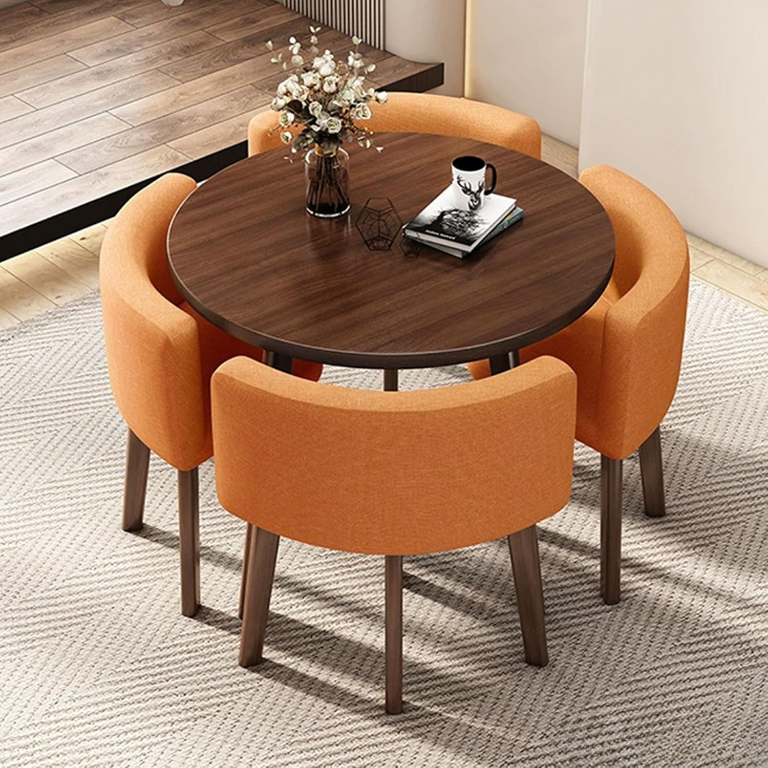 Round Dining Table Set, Reception Negotiation Table, Negotiation Table and Chair Set, Small Conference Table, Coffee Table and Chair Set, for Living Room, Kitchen(Orange)