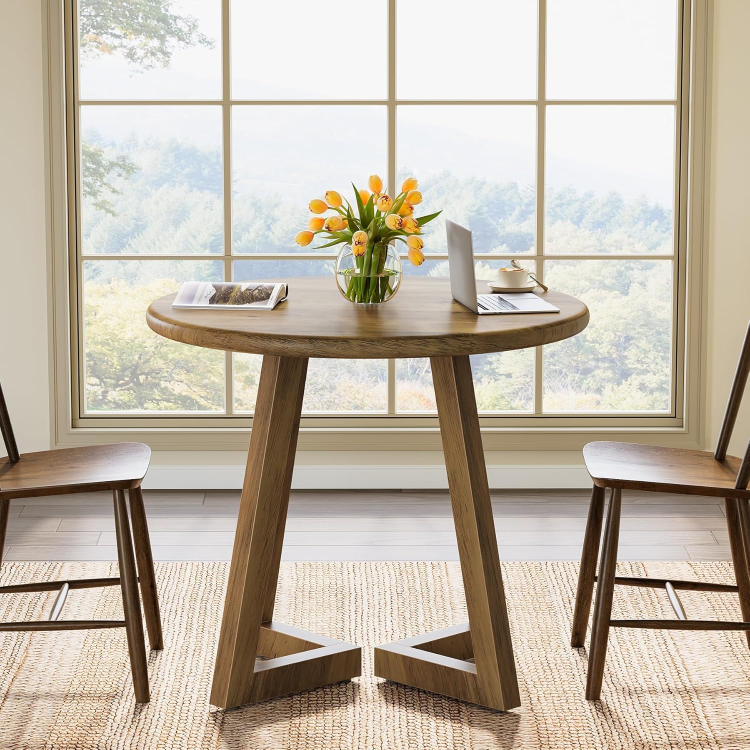 Tribesigns Small Round Conference Table for 4 People, 31.5-Inch Office Table, Reception Desk for Conference Room, Negotiation Room (Brown)