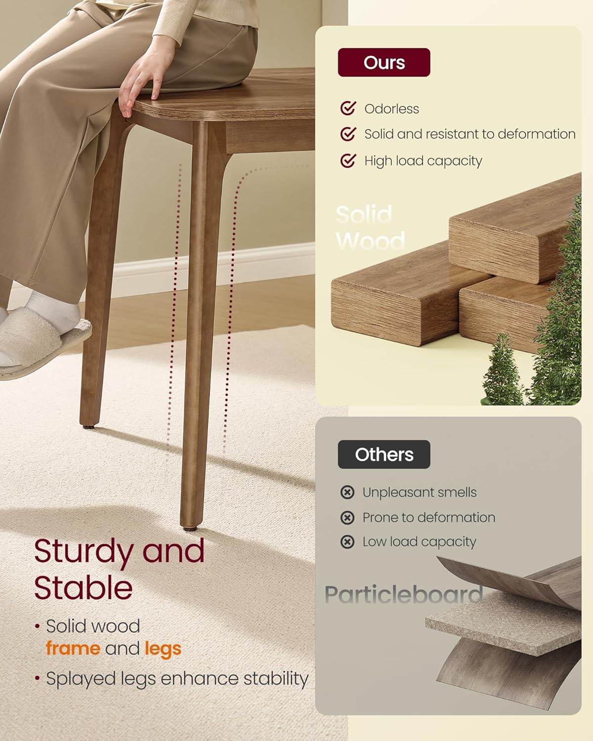 VASAGLE MAEZO Collection - Extendable Dining Table for 4/6/8, Kitchen Table with Tapered Legs, Curved Transitions, for Dining Room, Kitchen, Home Office, Honey Brown UKDT090K01V1