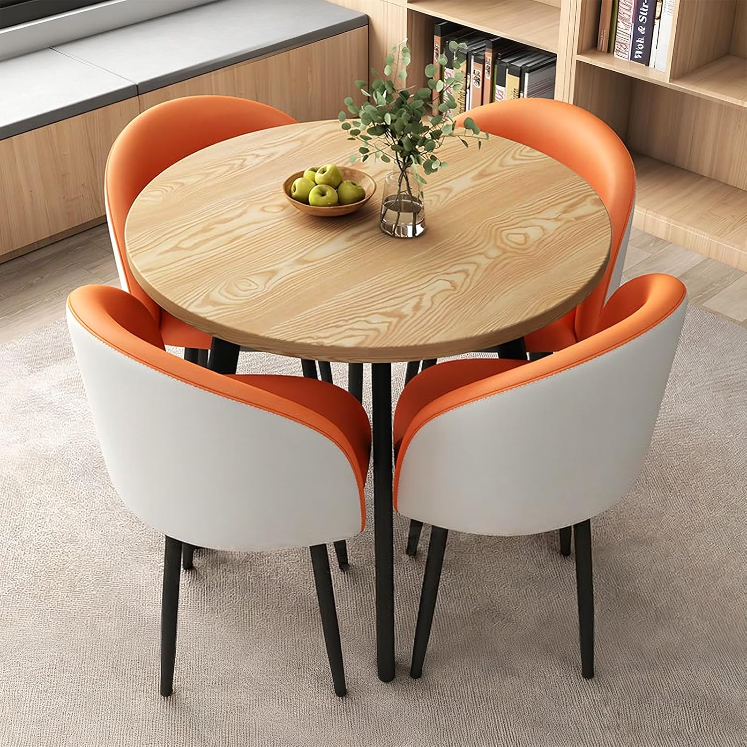 Round Dining Table Set for 4, Office Conference Table and Chair Set, Reception Negotiation, Space-Saving Furniture, Round Kitchen Table and Chairs for Home and Lounge