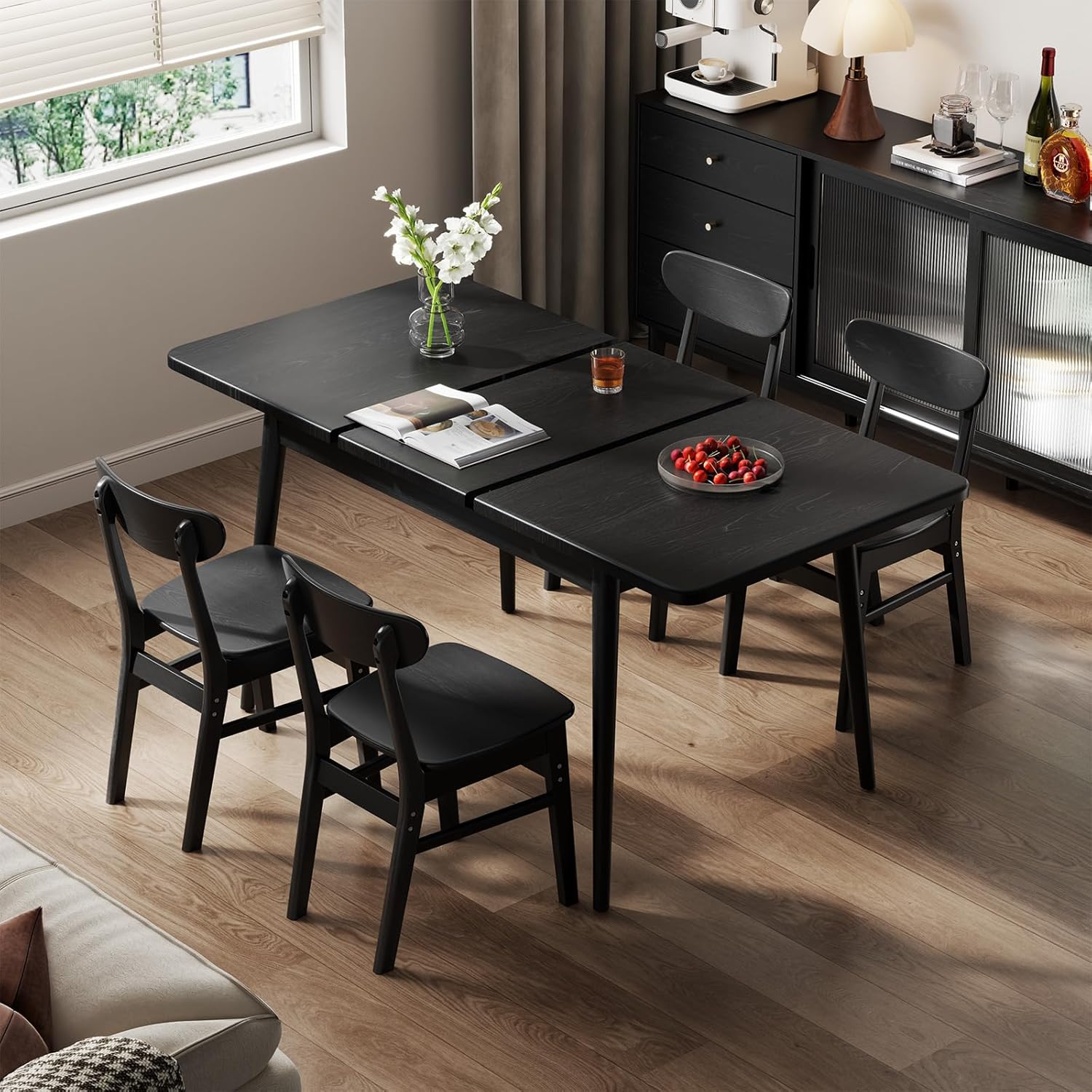 Solid Wood Extendable Dining Table for 4-8 People with Seamless Extension from 47.2 to 63 Inches, Easy Assembly, Expandable Tables for Small Spaces, Dining Room, Kitchen, Living Room, Walnut