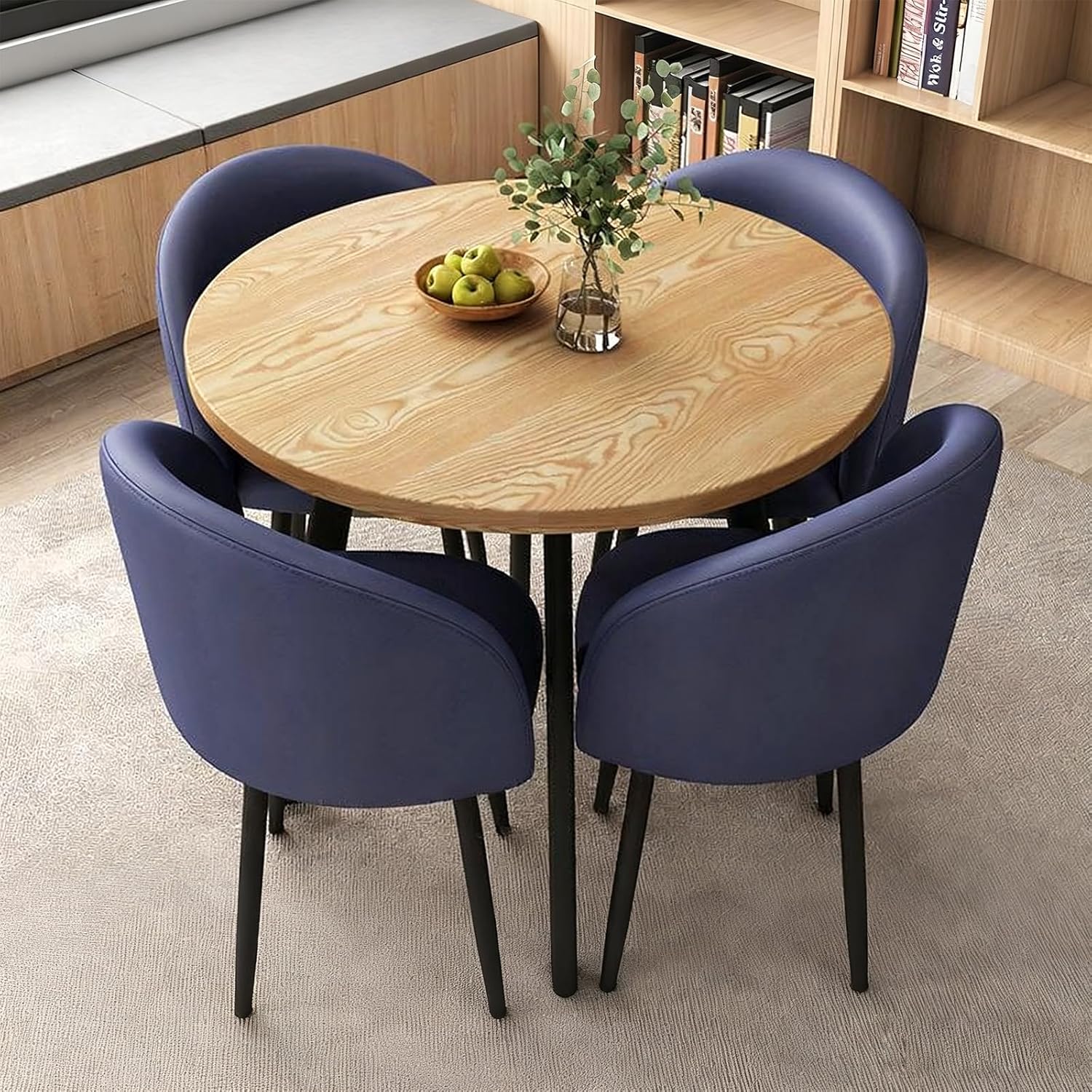 Round Dining Table Set for 4, Office Conference Table and Chair Set, Reception Negotiation, Space-Saving Furniture, Round Kitchen Table and Chairs for Home and Lounge