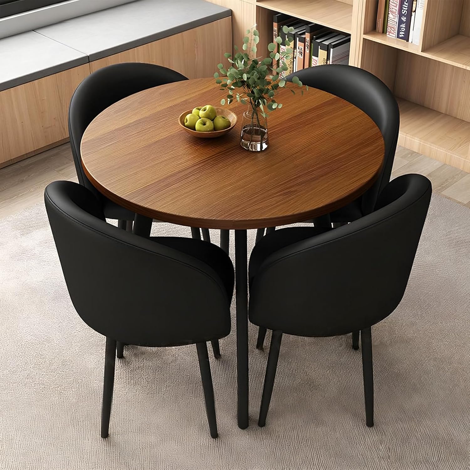 Round Dining Table Set for 4, Office Conference Table and Chair Set, Reception Negotiation, Space-Saving Furniture, Round Kitchen Table and Chairs for Home and Lounge