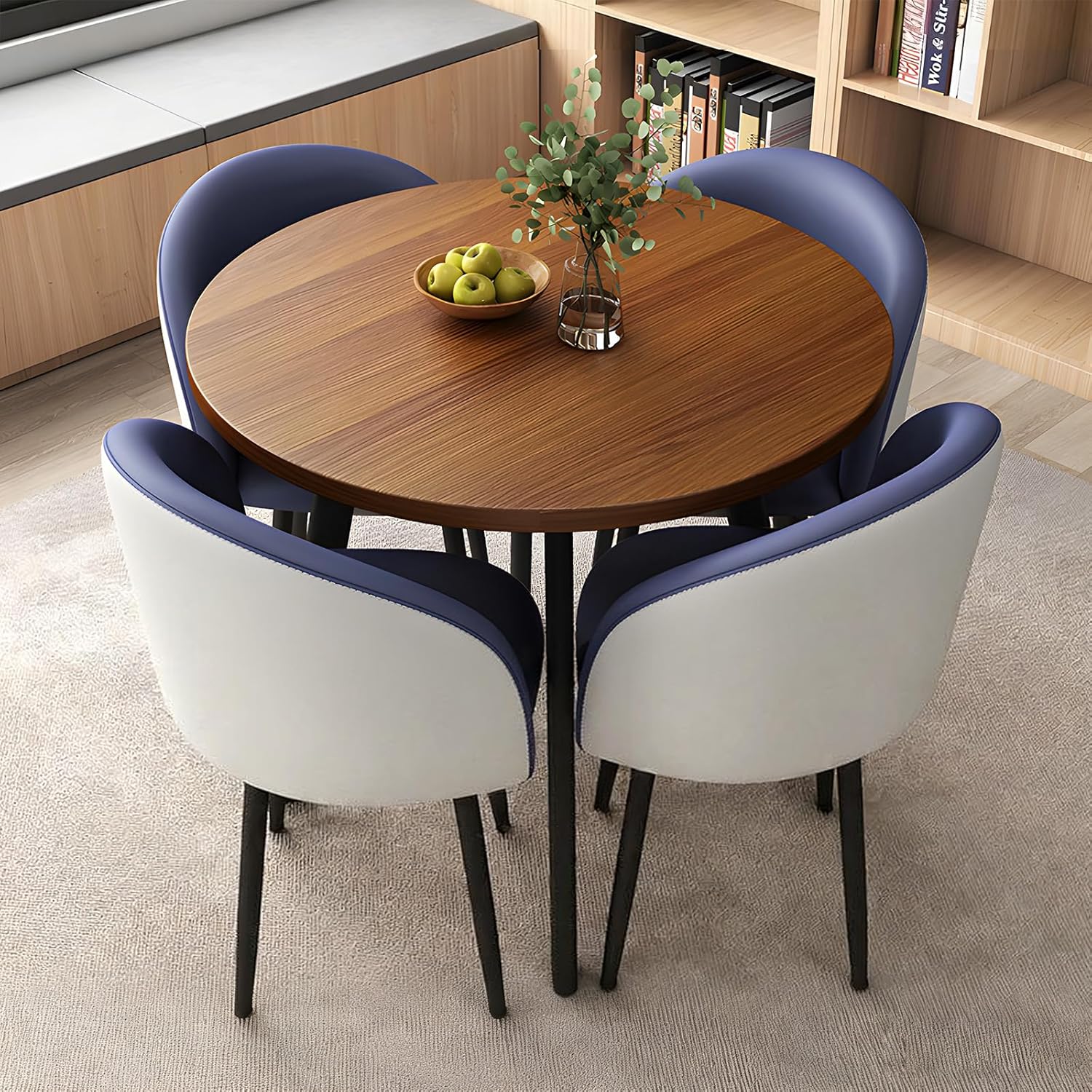 Round Dining Table Set for 4, Office Conference Table and Chair Set, Reception Negotiation, Space-Saving Furniture, Round Kitchen Table and Chairs for Home and Lounge