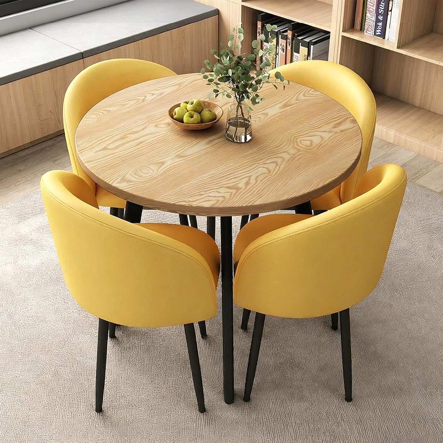 Round Dining Table Set for 4, Office Conference Table and Chair Set, Reception Negotiation, Space-Saving Furniture, Round Kitchen Table and Chairs for Home and Lounge
