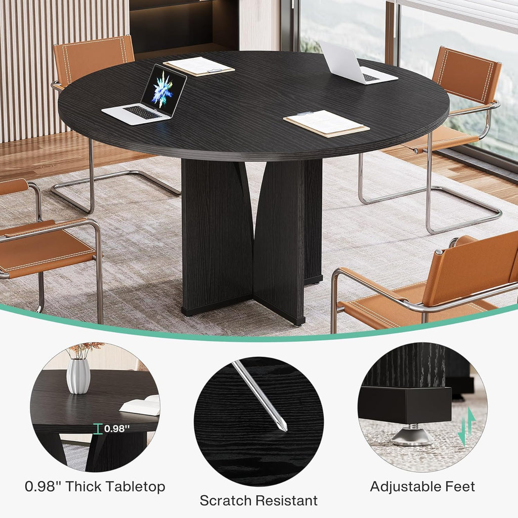Tribesigns 39" Round Conference Table for 4, Modern Round Meeting Table with Sturdy Base, Small Compact Conference Room Tables for Office, Training, or Negotiation (Black)