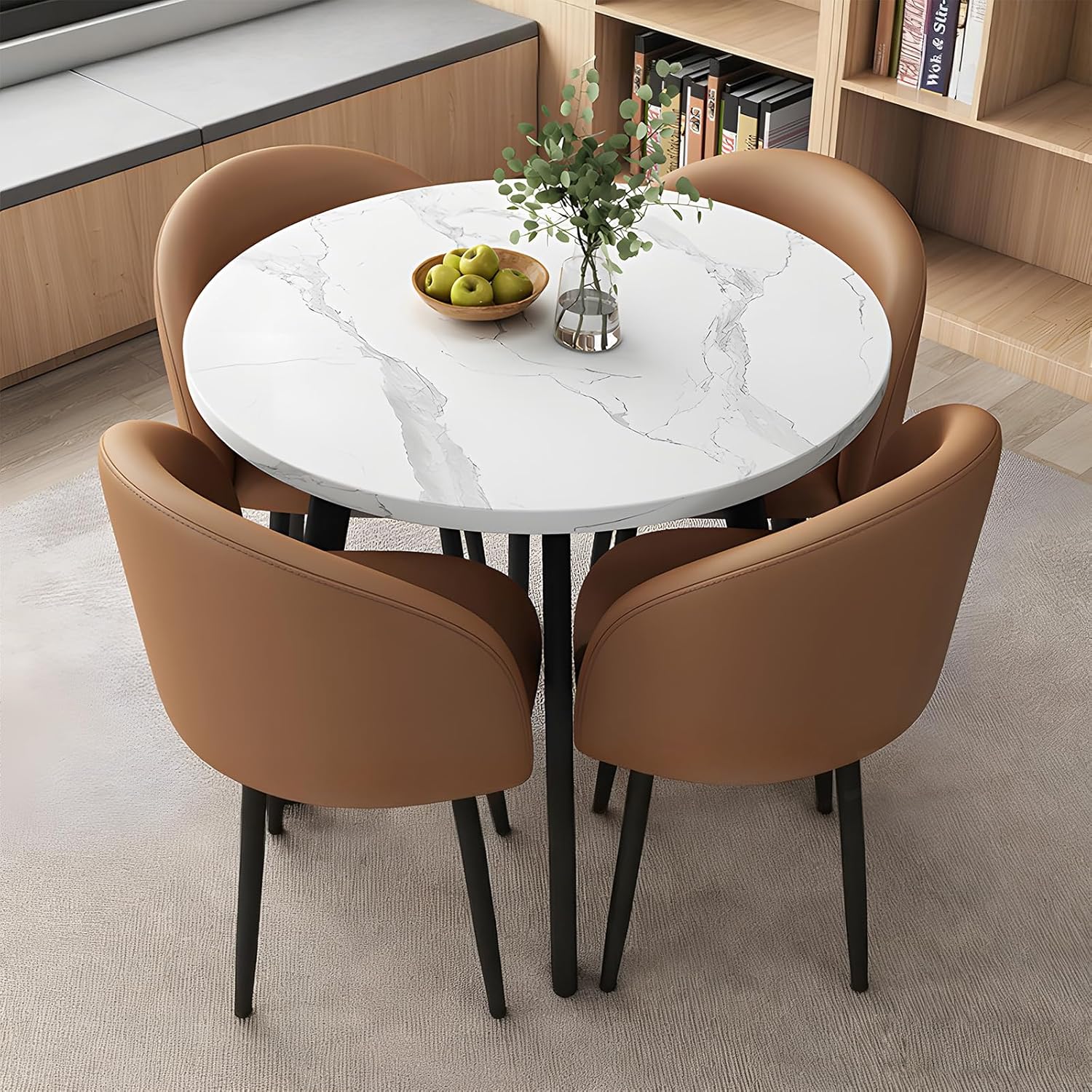 Round Dining Table Set for 4, Office Conference Table and Chair Set, Reception Negotiation, Space-Saving Furniture, Round Kitchen Table and Chairs for Home and Lounge