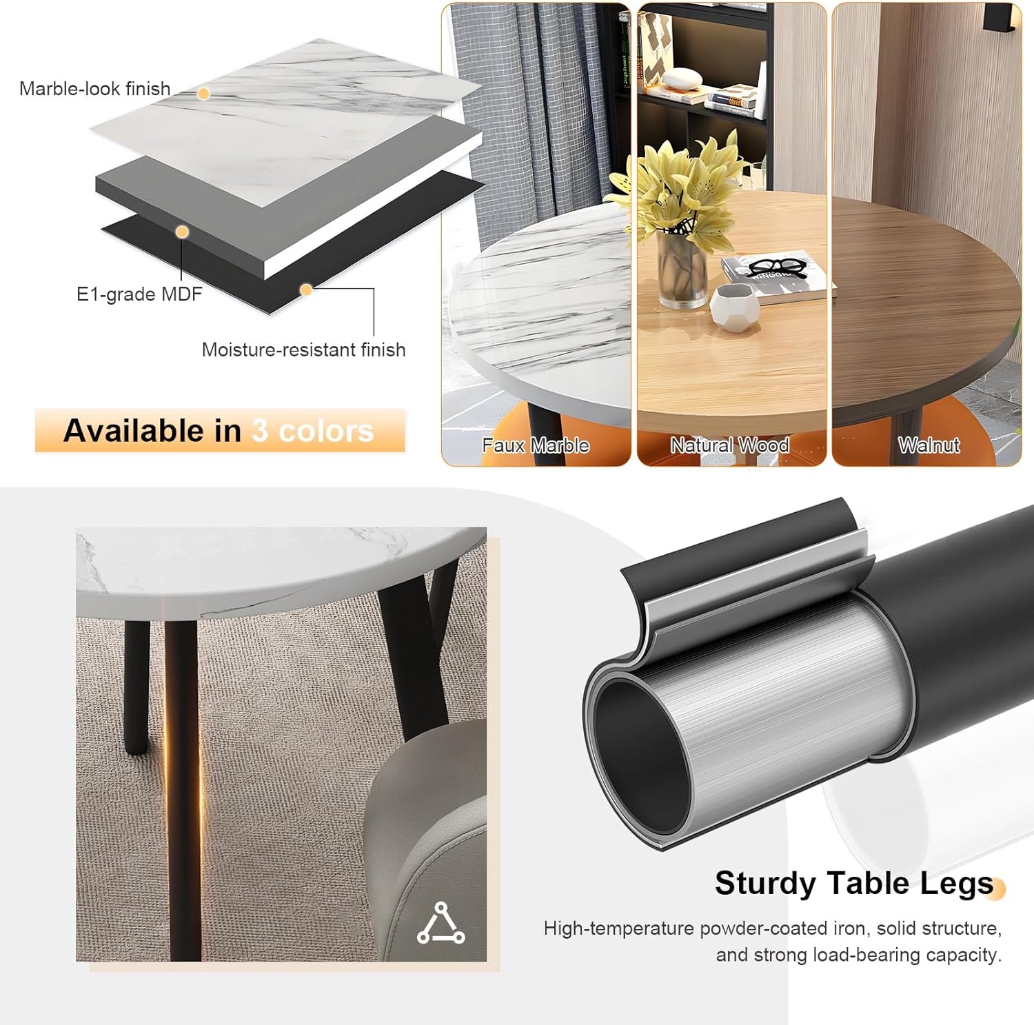 Round Dining Table Set for 4, Office Conference Table and Chair Set, Reception Negotiation, Space-Saving Furniture, Round Kitchen Table and Chairs for Home and Lounge