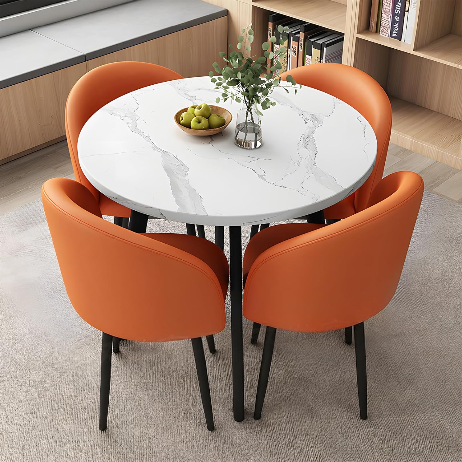 Round Dining Table Set for 4, Office Conference Table and Chair Set, Reception Negotiation, Space-Saving Furniture, Round Kitchen Table and Chairs for Home and Lounge