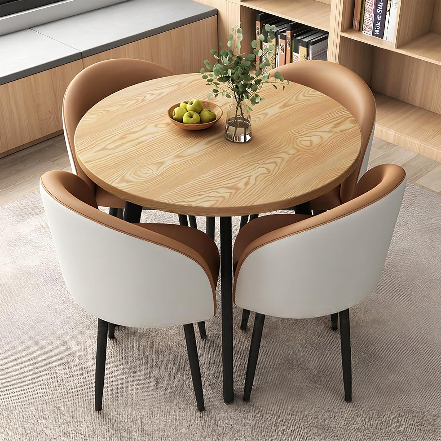 Round Dining Table Set for 4, Office Conference Table and Chair Set, Reception Negotiation, Space-Saving Furniture, Round Kitchen Table and Chairs for Home and Lounge