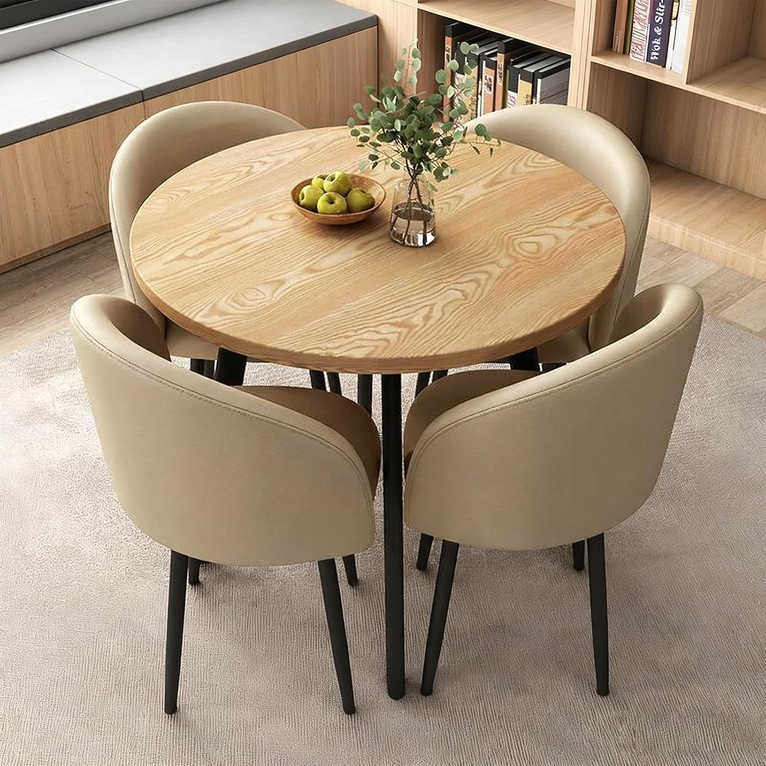 Round Dining Table Set for 4, Office Conference Table and Chair Set, Reception Negotiation, Space-Saving Furniture, Round Kitchen Table and Chairs for Home and Lounge