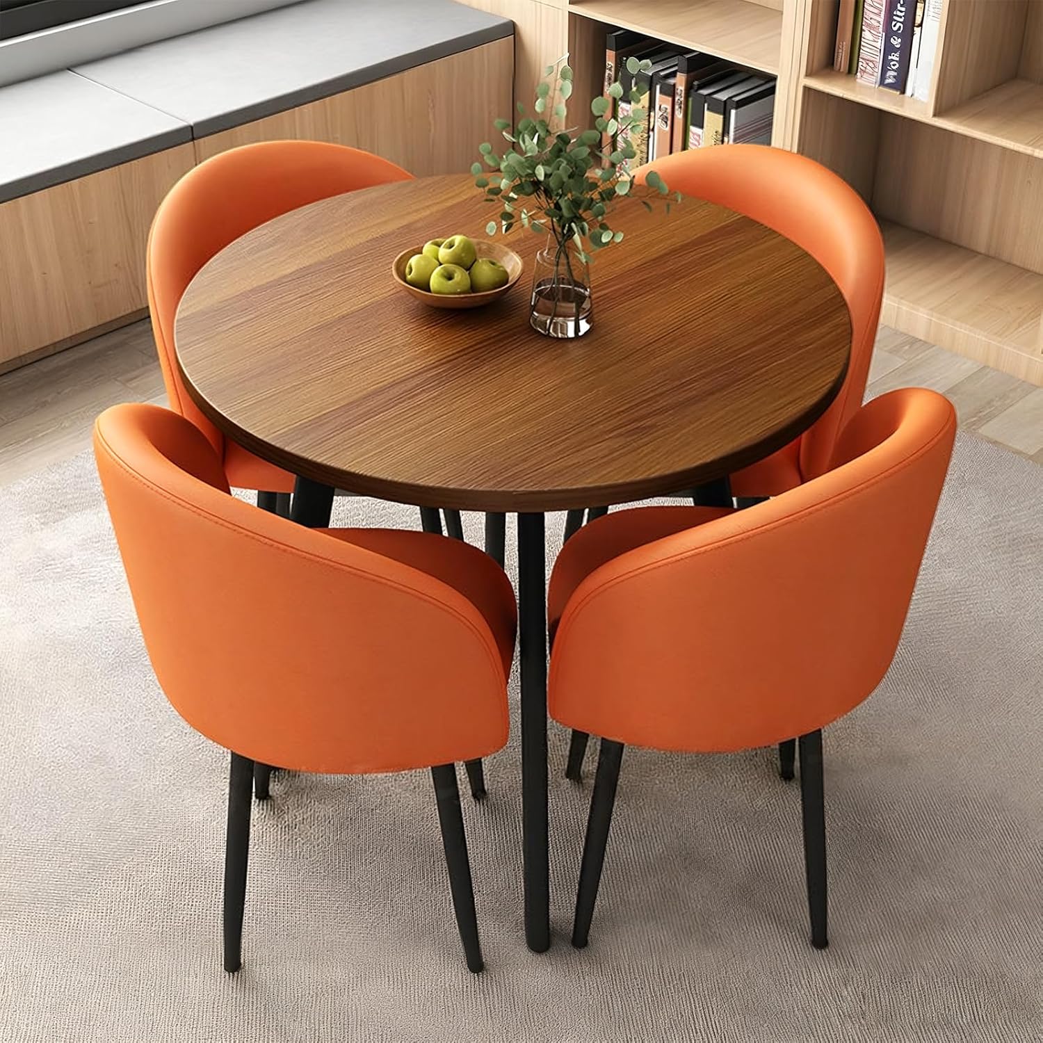 Round Dining Table Set for 4, Office Conference Table and Chair Set, Reception Negotiation, Space-Saving Furniture, Round Kitchen Table and Chairs for Home and Lounge