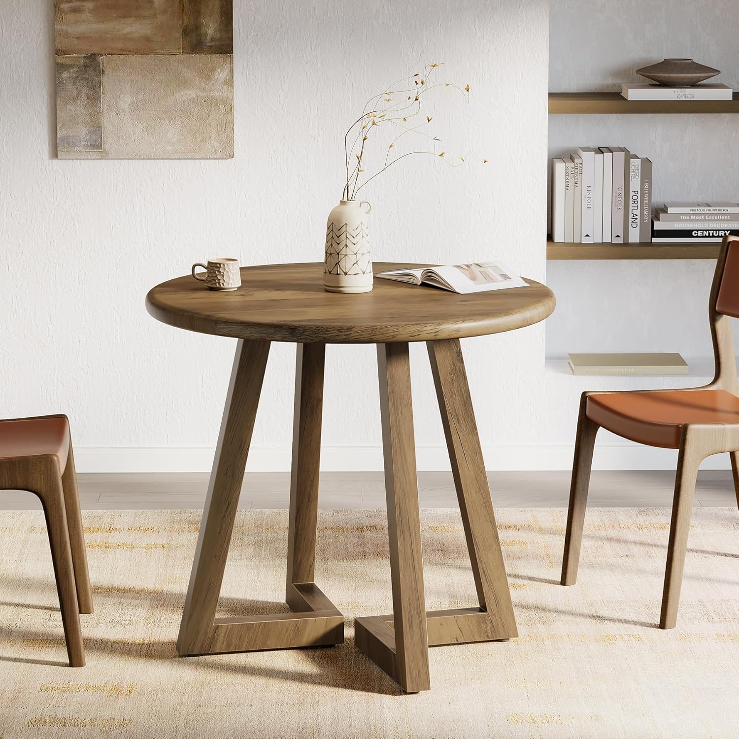 Tribesigns Small Round Conference Table for 4 People, 31.5-Inch Office Table, Reception Desk for Conference Room, Negotiation Room (Brown)