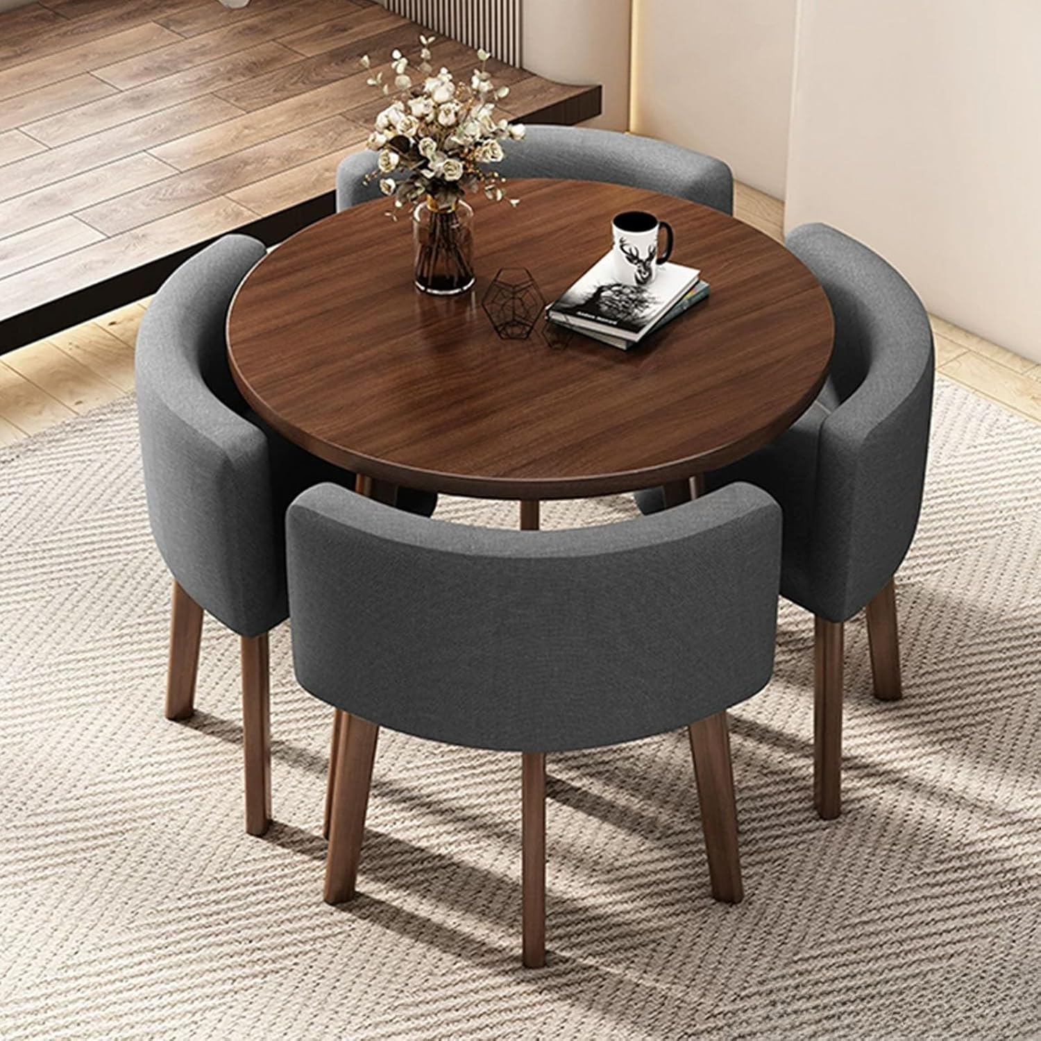 Round Dining Table Set, Reception Negotiation Table, Negotiation Table and Chair Set, Small Conference Table, Coffee Table and Chair Set, for Living Room, Kitchen(Orange)