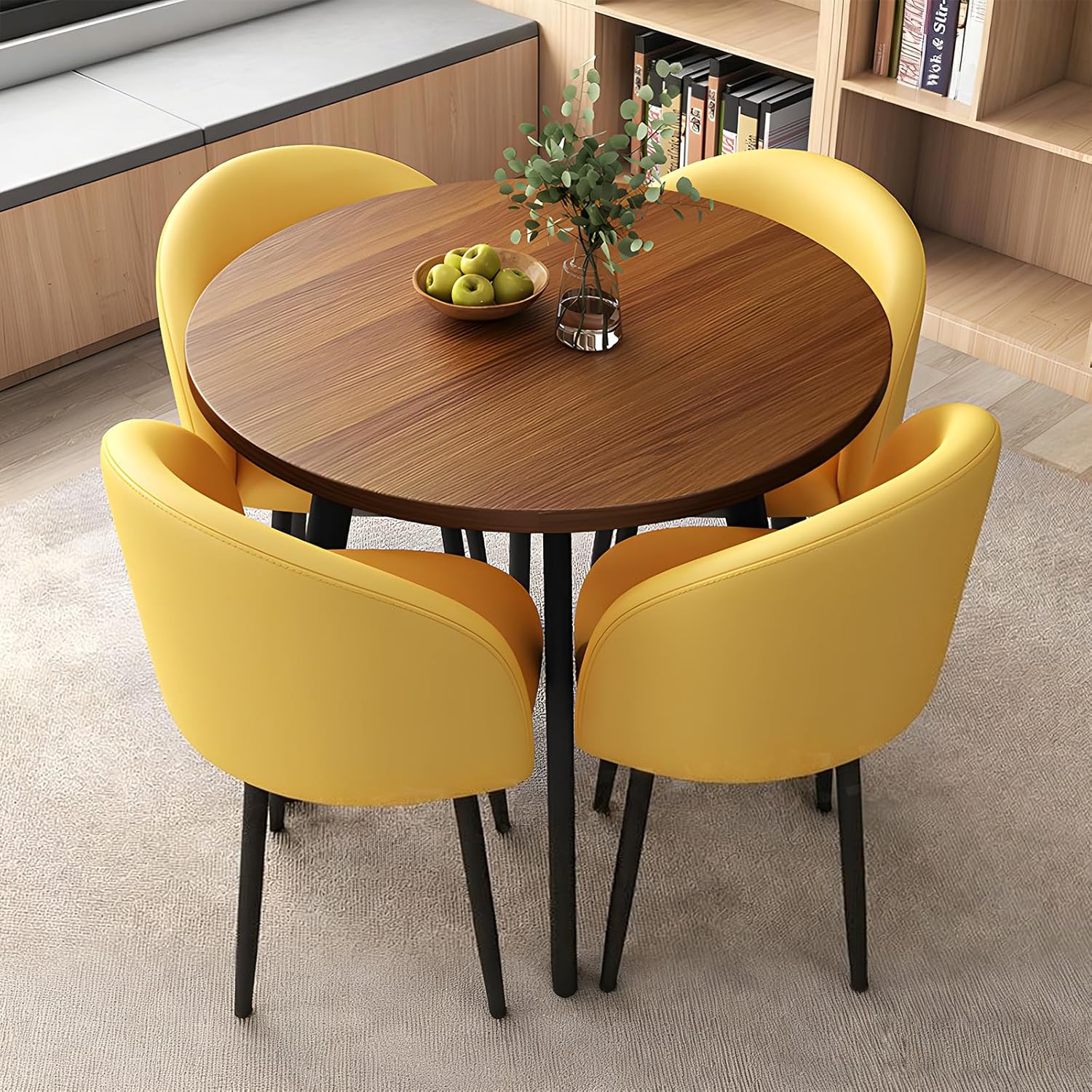 Round Dining Table Set for 4, Office Conference Table and Chair Set, Reception Negotiation, Space-Saving Furniture, Round Kitchen Table and Chairs for Home and Lounge