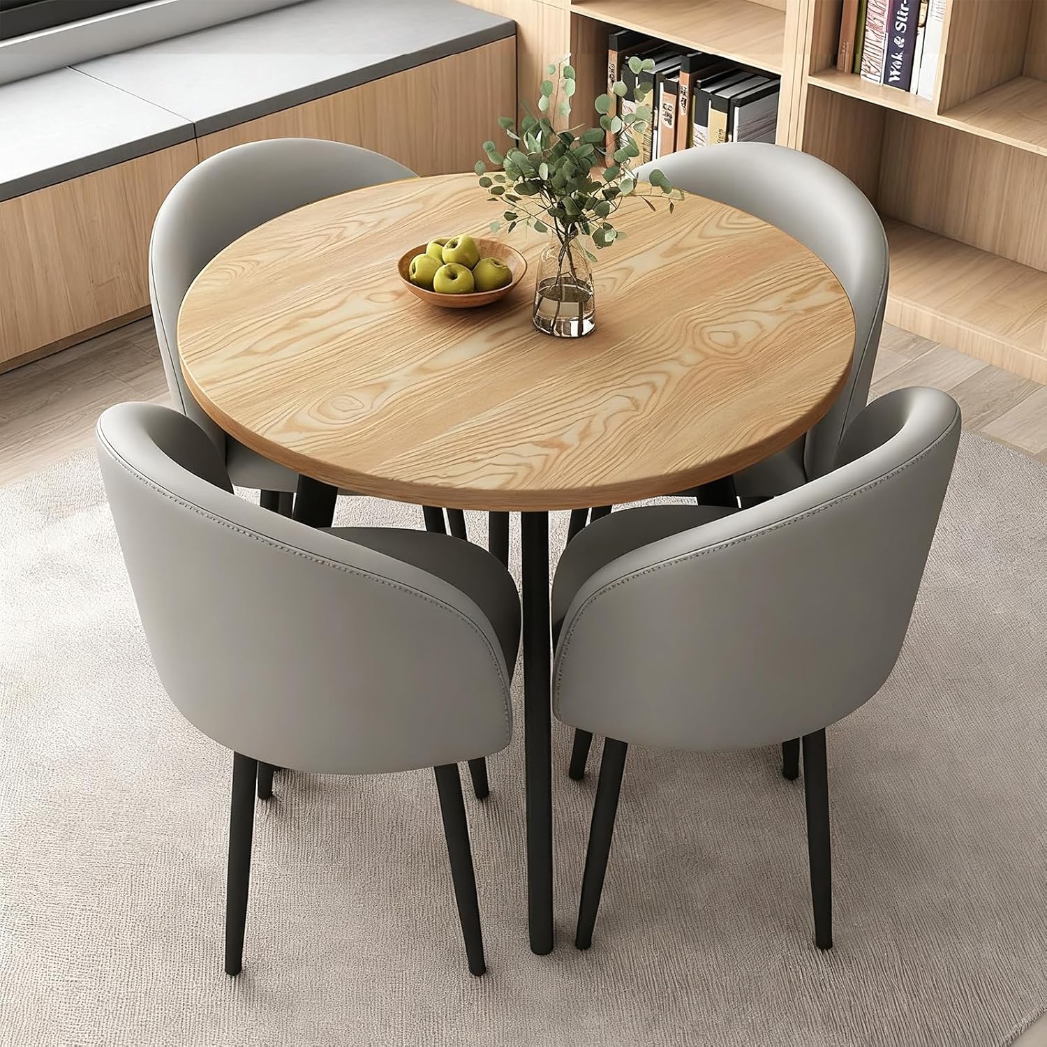 Round Dining Table Set for 4, Office Conference Table and Chair Set, Reception Negotiation, Space-Saving Furniture, Round Kitchen Table and Chairs for Home and Lounge