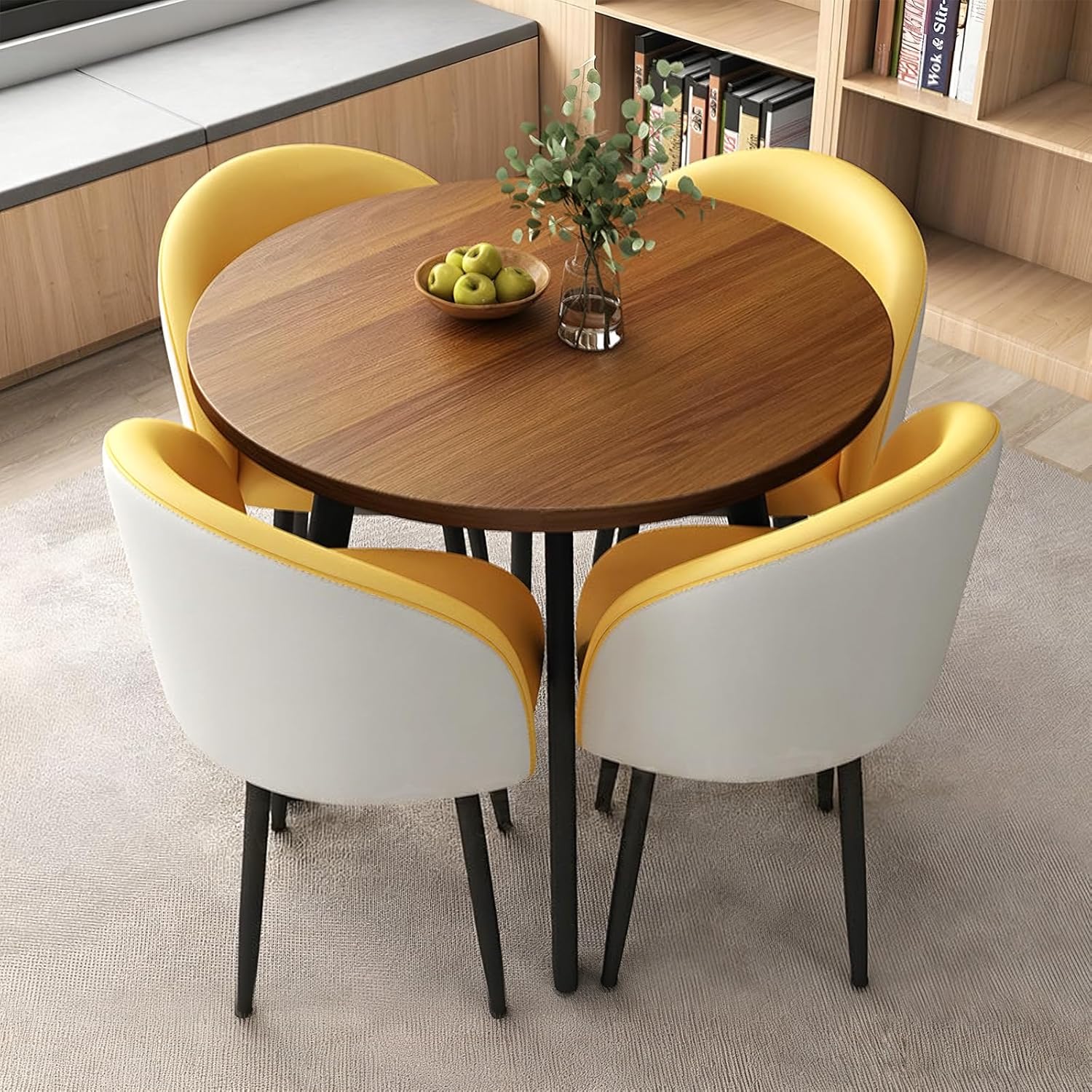 Round Dining Table Set for 4, Office Conference Table and Chair Set, Reception Negotiation, Space-Saving Furniture, Round Kitchen Table and Chairs for Home and Lounge