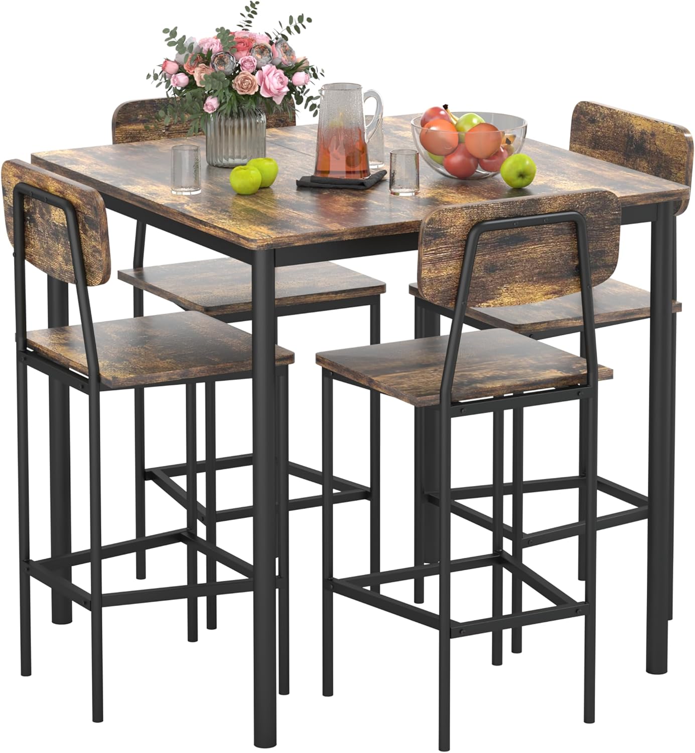 Kitchen Table and Chairs of 4, 5 Piece Dining Table Set, Sturdy Industrial Space Saving Dinette Set for Pub, Family Dinners, Apartment, Gray