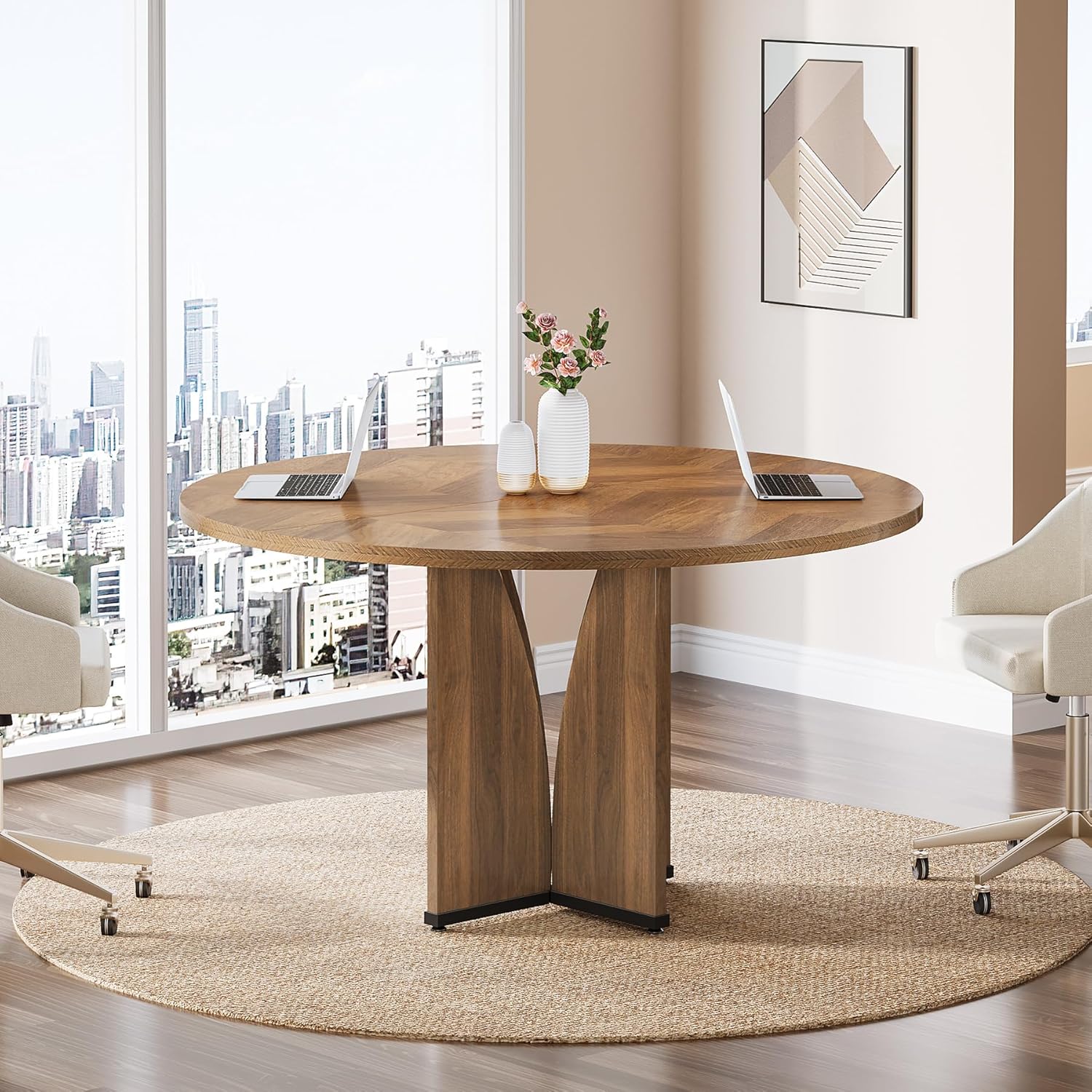 Tribesigns 39" Round Conference Table for 4, Round Office Table for Training & Seminar, Conference Room Table for Negotiation, Multi-Purpose Business Tables for Conference Room (Black)