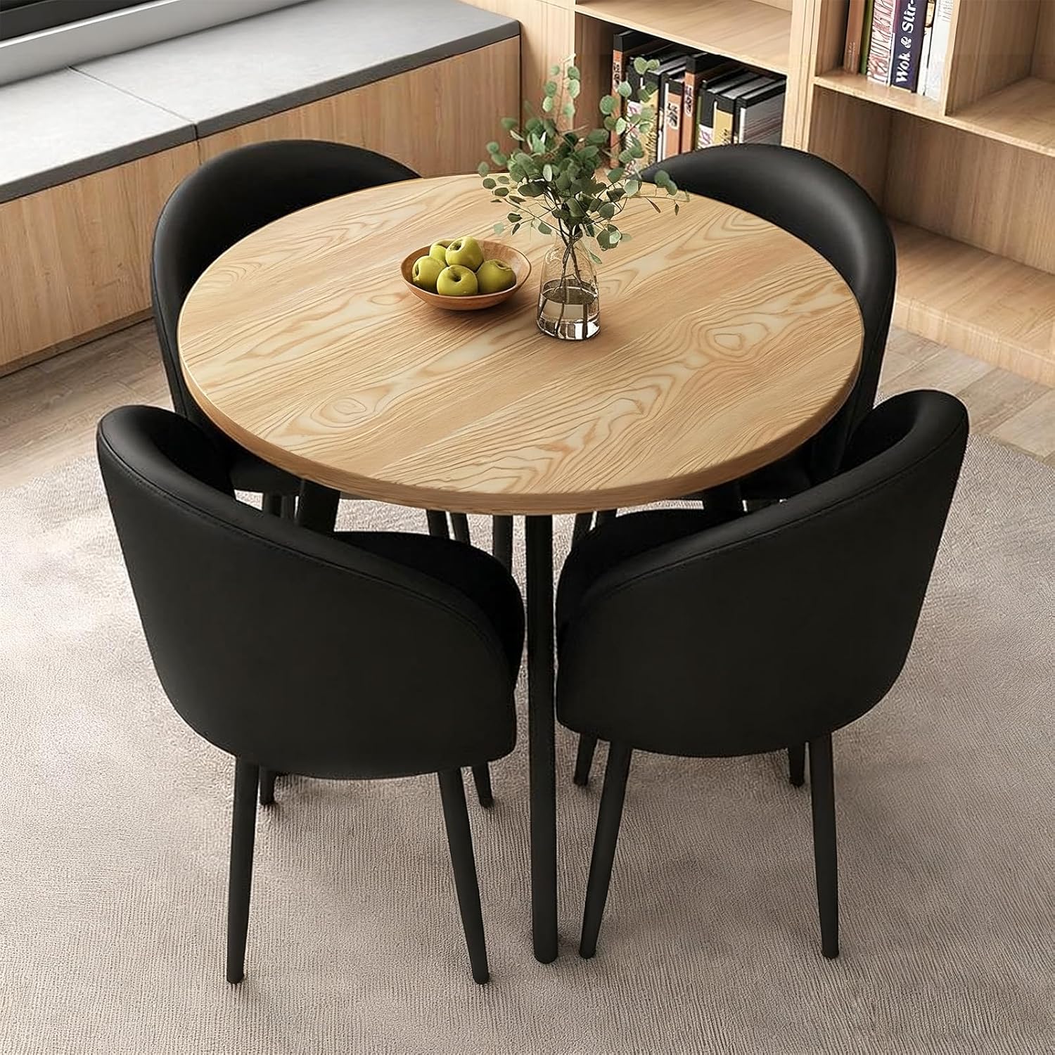 Round Dining Table Set for 4, Office Conference Table and Chair Set, Reception Negotiation, Space-Saving Furniture, Round Kitchen Table and Chairs for Home and Lounge