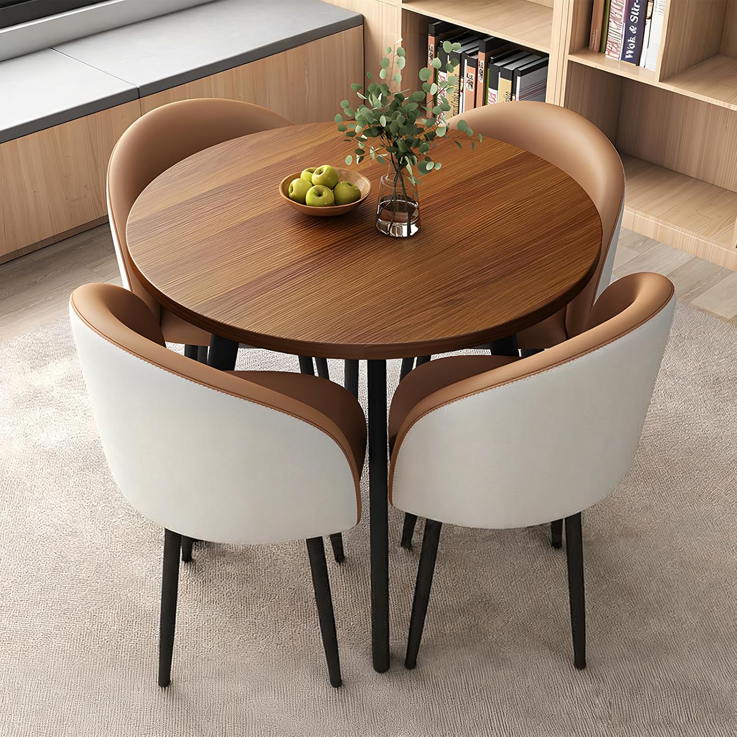 Round Dining Table Set for 4, Office Conference Table and Chair Set, Reception Negotiation, Space-Saving Furniture, Round Kitchen Table and Chairs for Home and Lounge