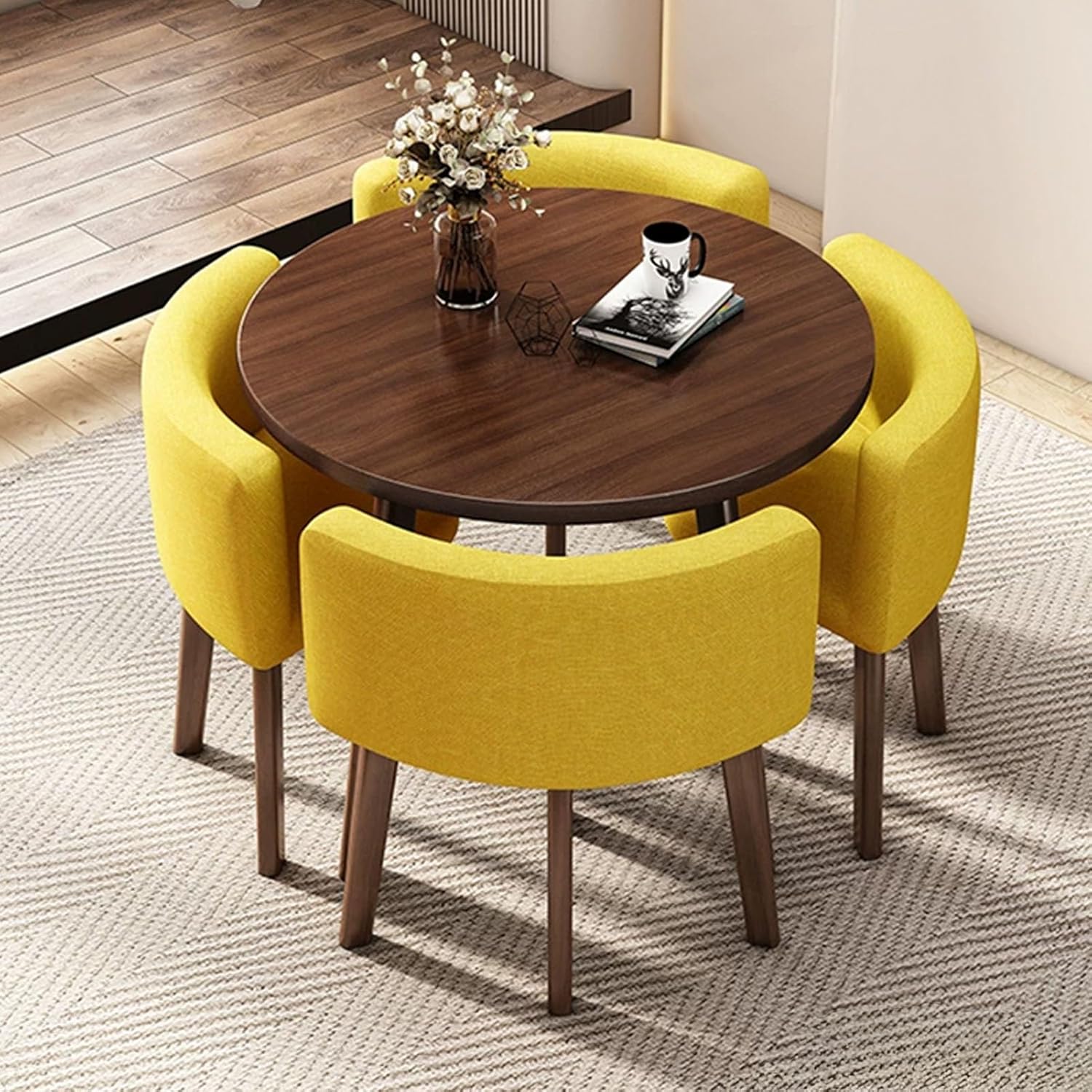 Round Dining Table Set, Reception Negotiation Table, Negotiation Table and Chair Set, Small Conference Table, Coffee Table and Chair Set, for Living Room, Kitchen(Orange)