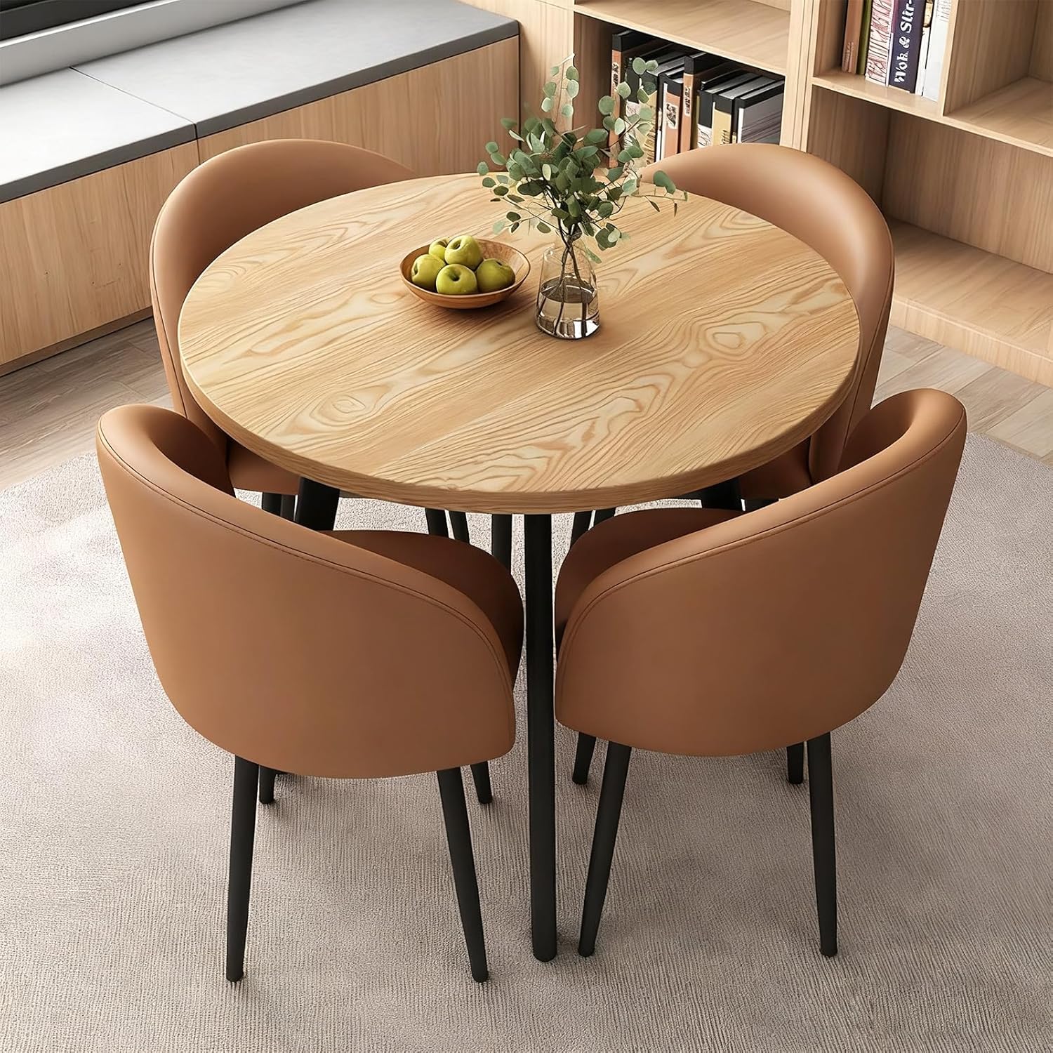 Round Dining Table Set for 4, Office Conference Table and Chair Set, Reception Negotiation, Space-Saving Furniture, Round Kitchen Table and Chairs for Home and Lounge