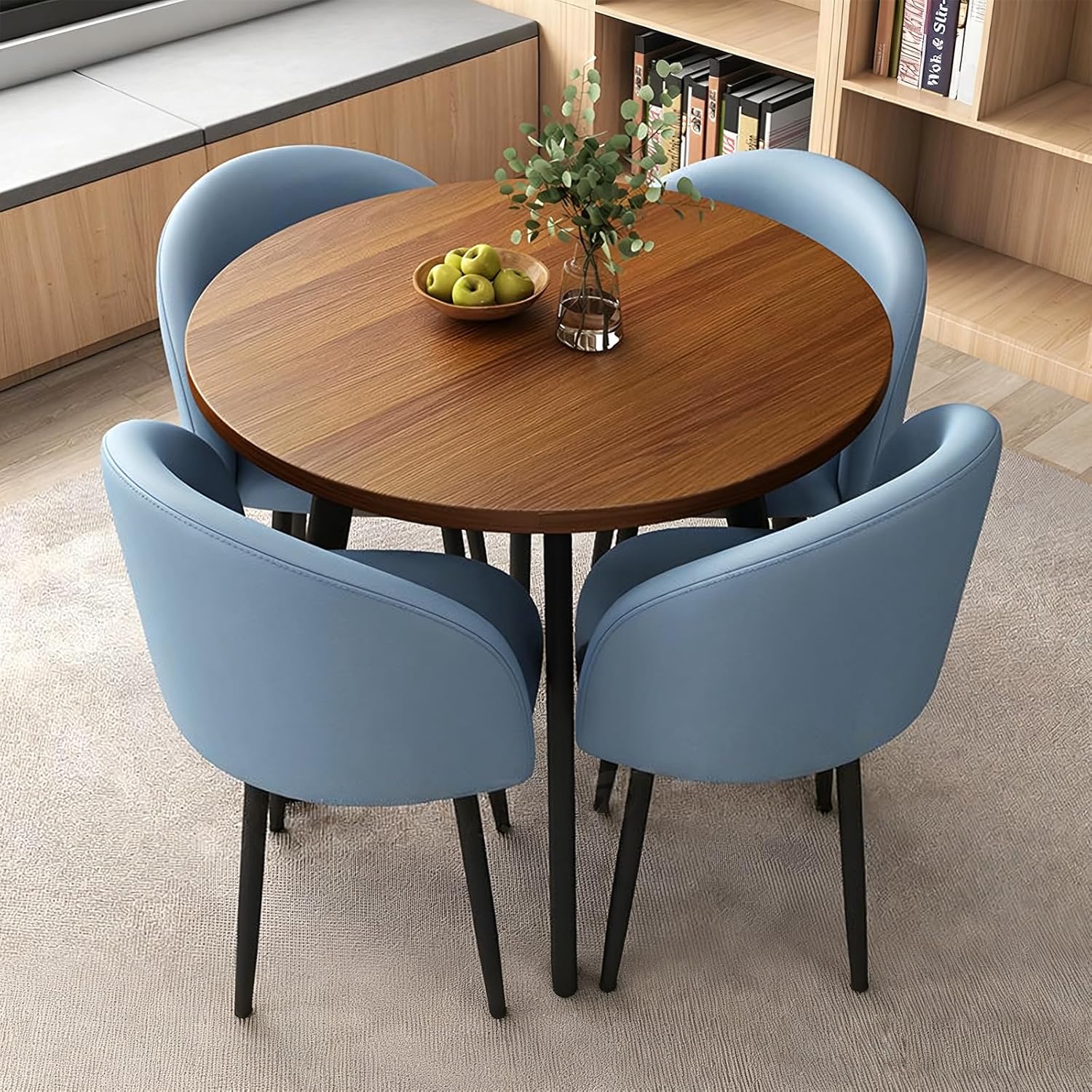 Round Dining Table Set for 4, Office Conference Table and Chair Set, Reception Negotiation, Space-Saving Furniture, Round Kitchen Table and Chairs for Home and Lounge