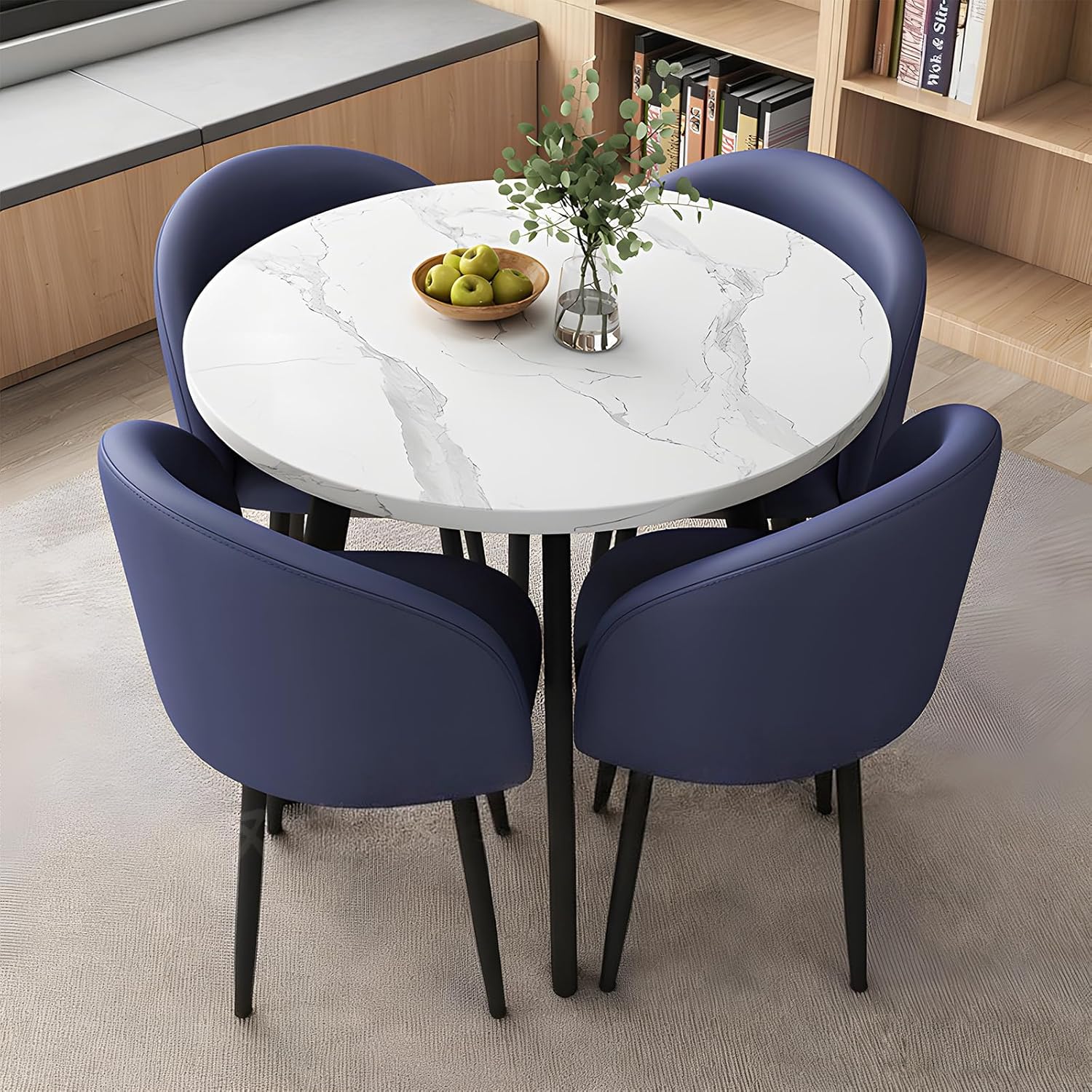 Round Dining Table Set for 4, Office Conference Table and Chair Set, Reception Negotiation, Space-Saving Furniture, Round Kitchen Table and Chairs for Home and Lounge