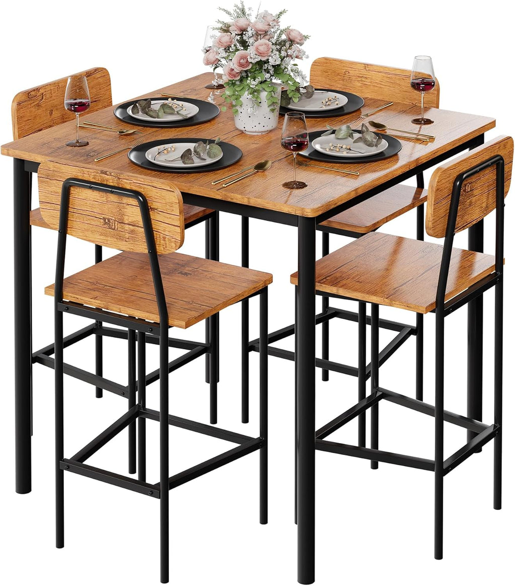 Kitchen Table and Chairs of 4, 5 Piece Dining Table Set, Sturdy Industrial Space Saving Dinette Set for Pub, Family Dinners, Apartment, Gray