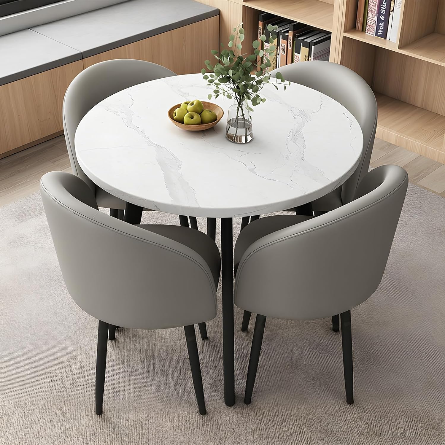 Round Dining Table Set for 4, Office Conference Table and Chair Set, Reception Negotiation, Space-Saving Furniture, Round Kitchen Table and Chairs for Home and Lounge