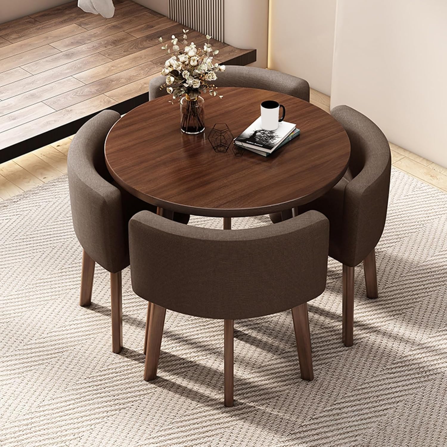 Round Dining Table Set, Reception Negotiation Table, Negotiation Table and Chair Set, Small Conference Table, Coffee Table and Chair Set, for Living Room, Kitchen(Orange)