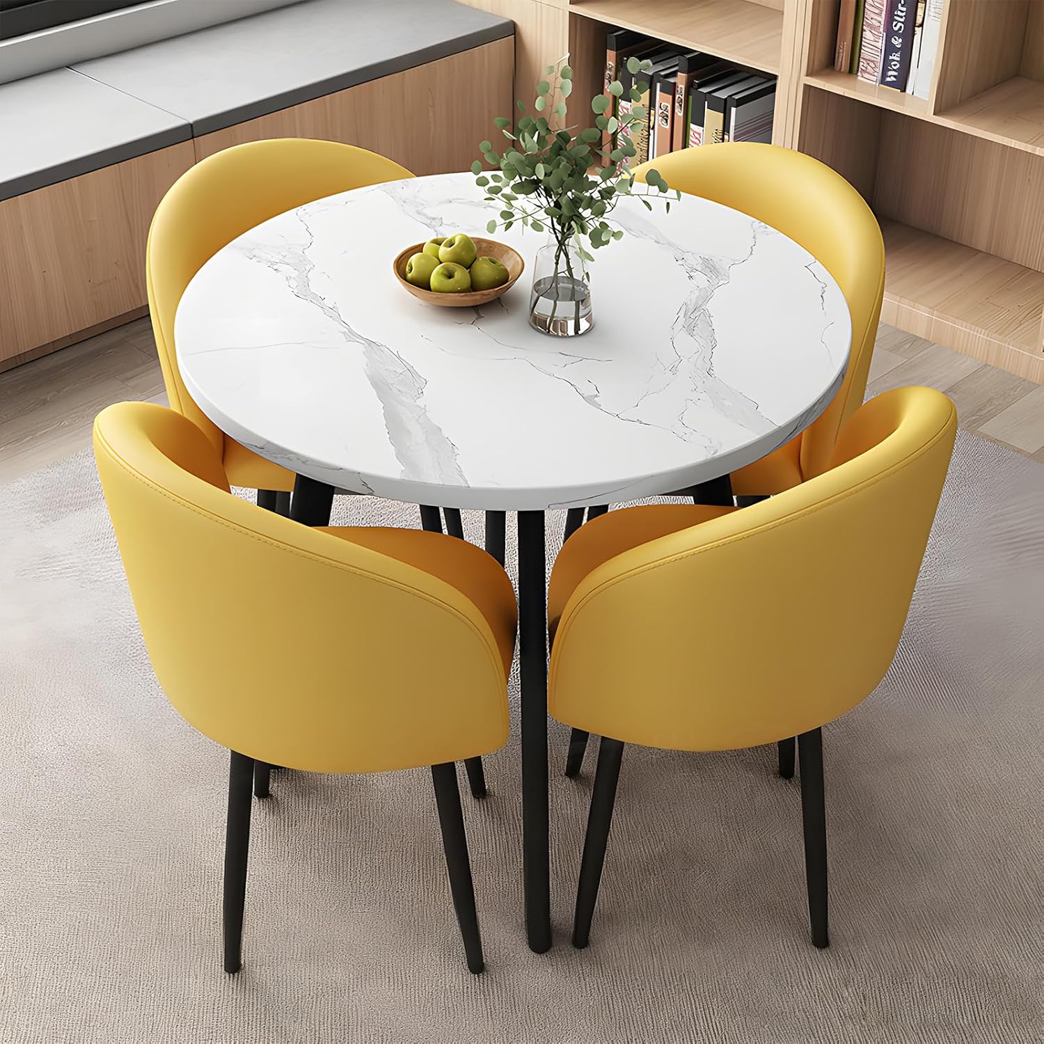 Round Dining Table Set for 4, Office Conference Table and Chair Set, Reception Negotiation, Space-Saving Furniture, Round Kitchen Table and Chairs for Home and Lounge